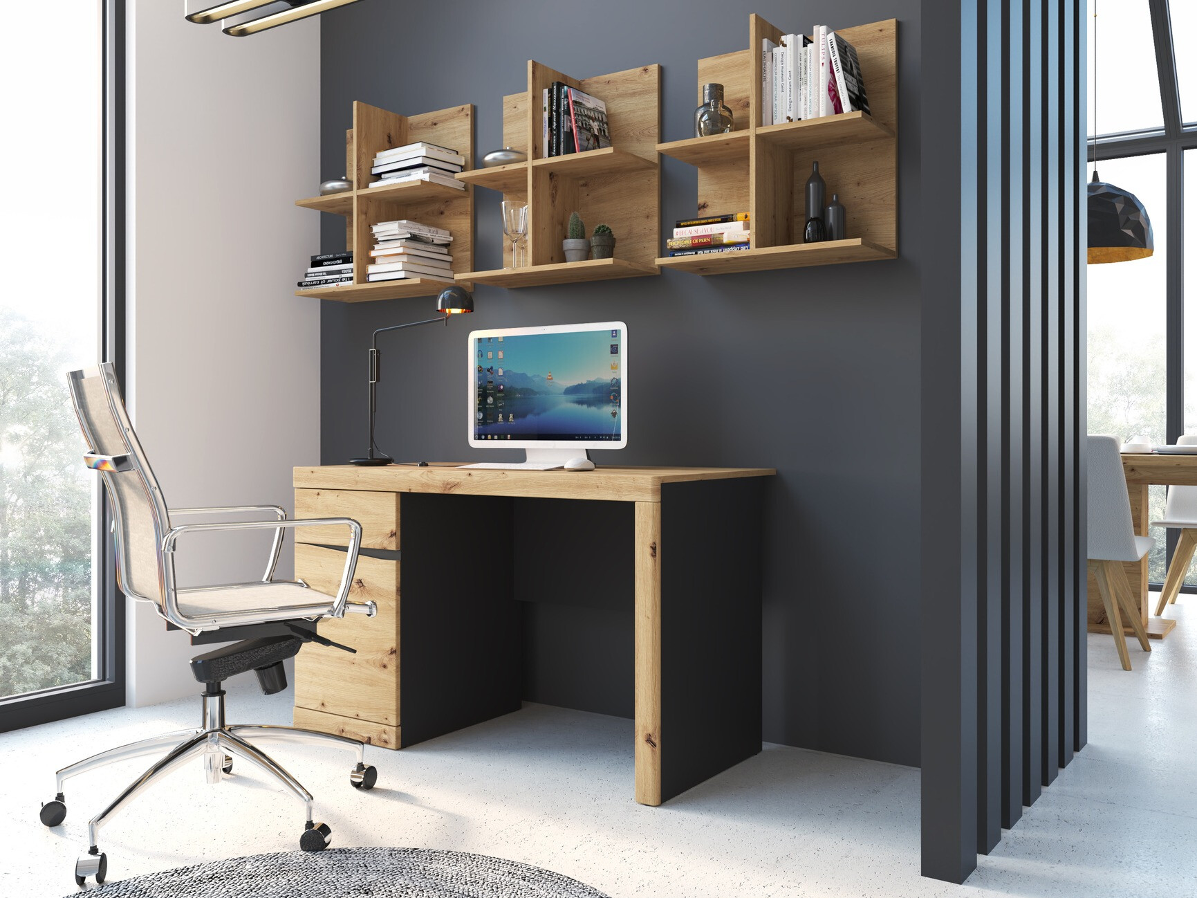 Home office set Venlori 130 (Anthracite + Artisan oak)