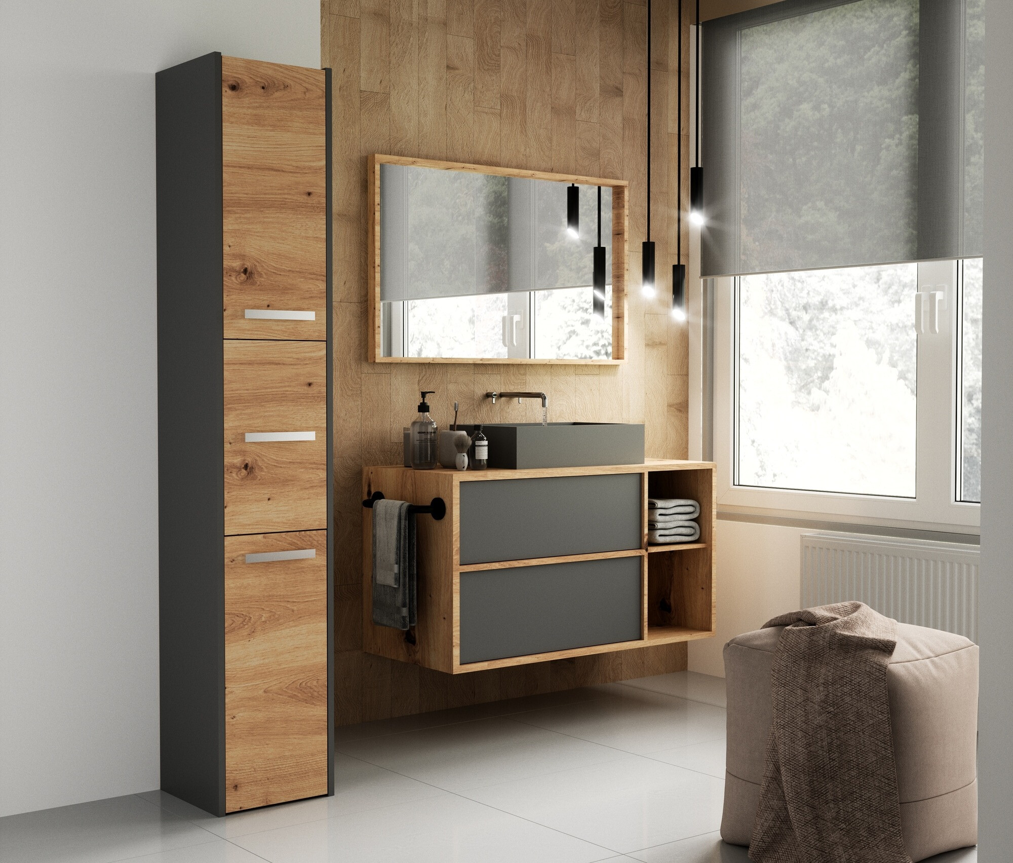 Freestanding bathroom cabinet Mandeville 249 (Anthracite + Artisan oak)