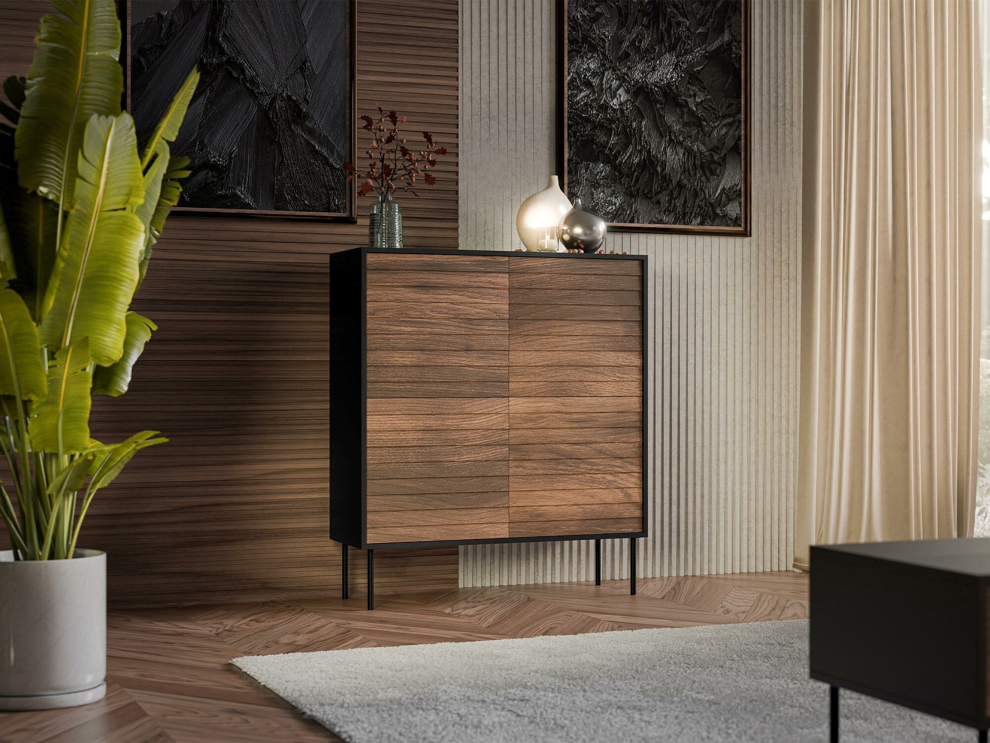 Sideboard Flosoru 100 (Walnut + Black)