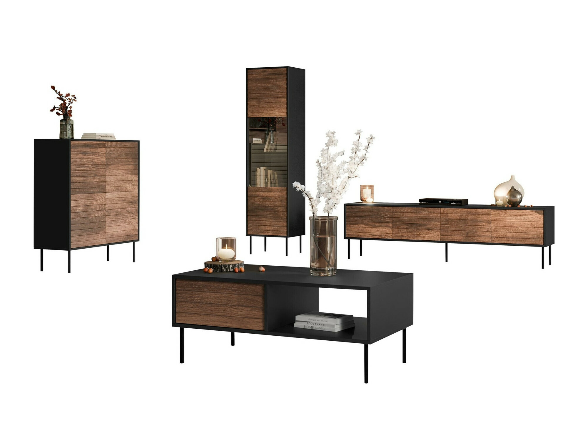 Living room set Flosoru 109 (Walnut + Black)
