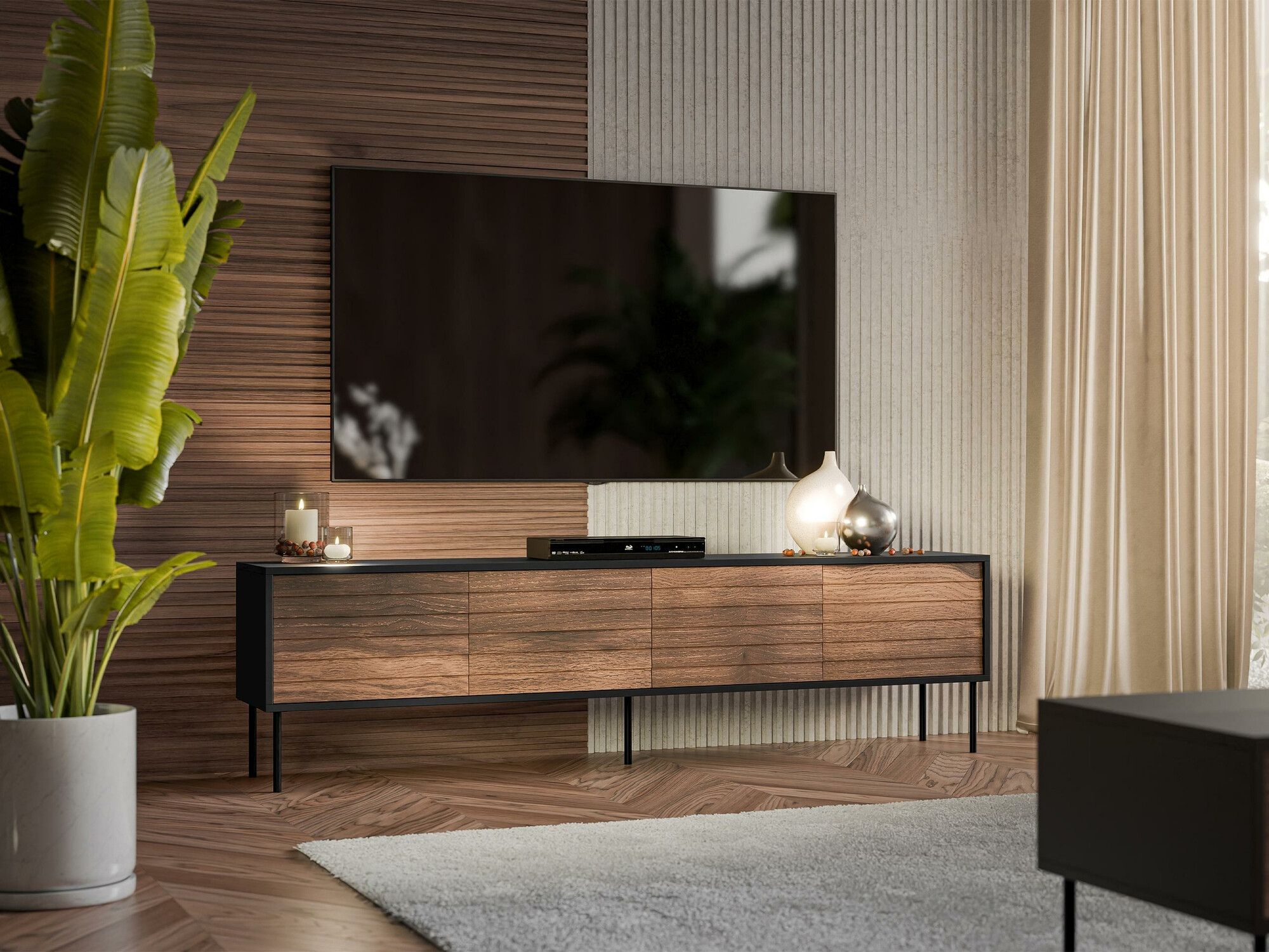 TV stand Flosoru 105 (Walnut + Black)