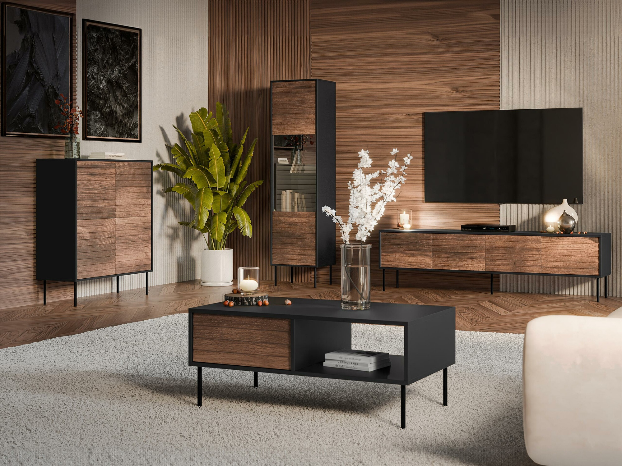 TV stand Flosoru 105 (Walnut + Black)
