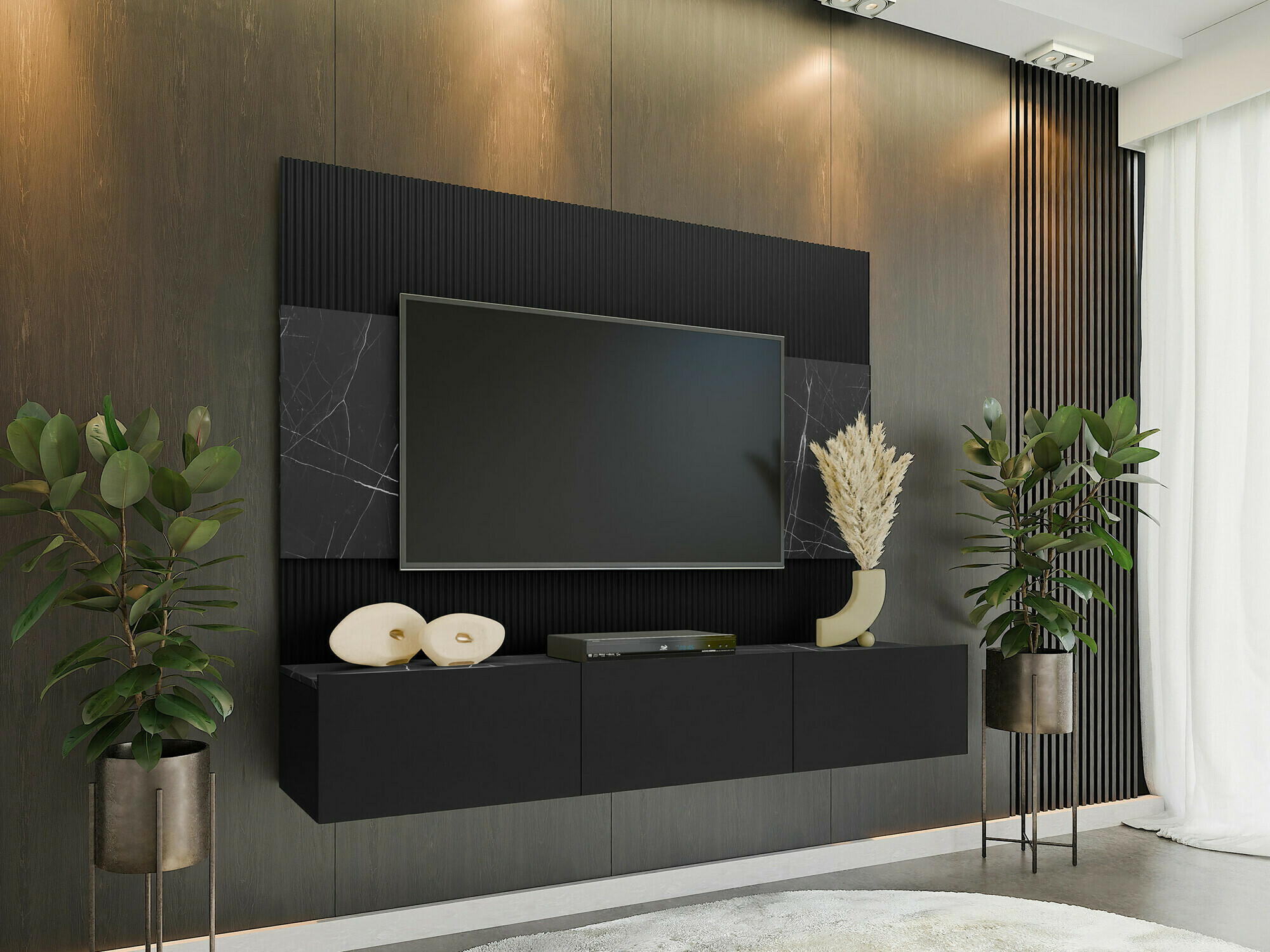 Living room set Comfivo 370 (Black + Black marble)