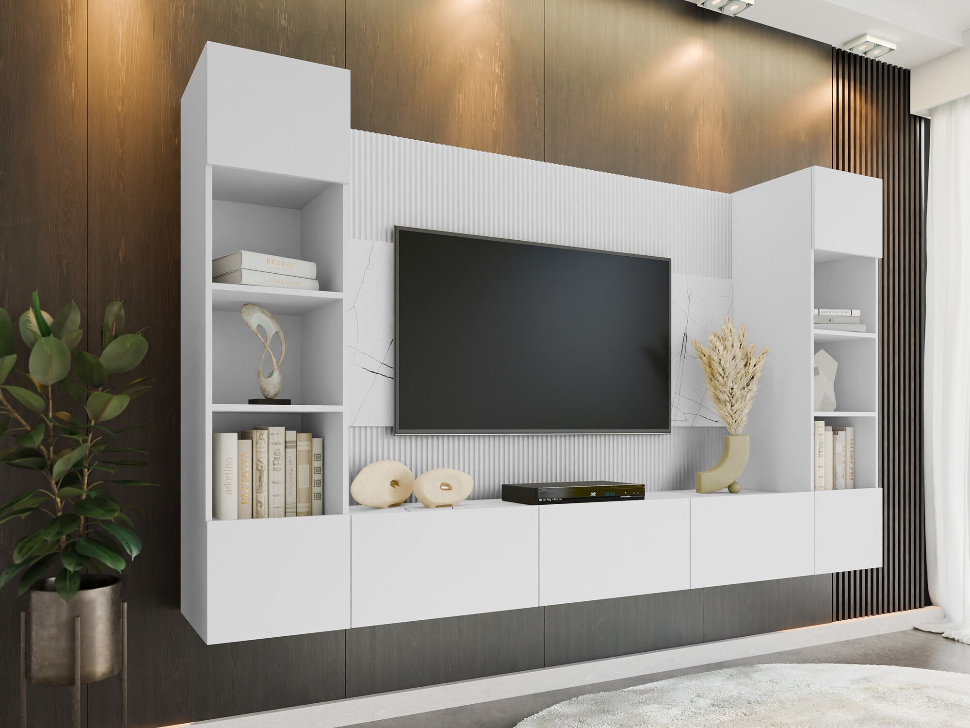 Living room set Comfivo Salix I (White + White marble)