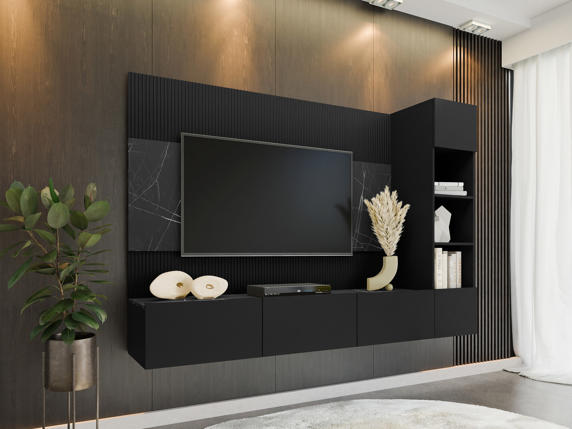 Living room set Comfivo Salix II (Black + Black marble)