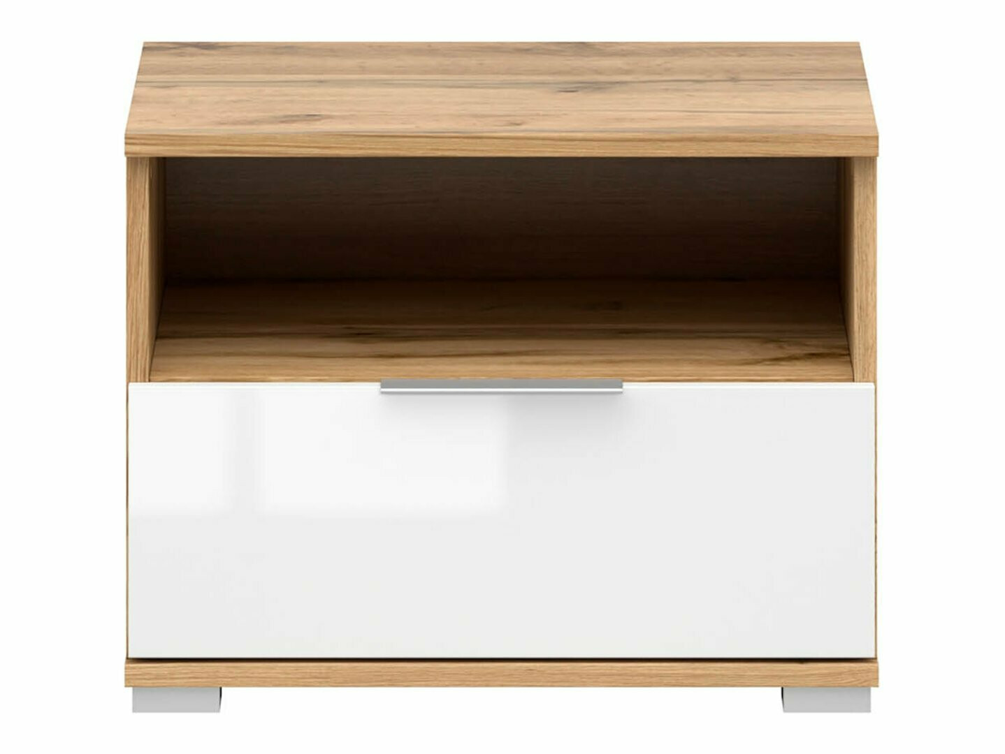 Bedside table Tivetra 114 (Wotan Oak + Glossy white)
