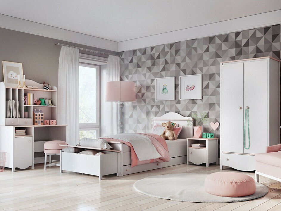 Bedside table Velferi 117 (White + Pink)