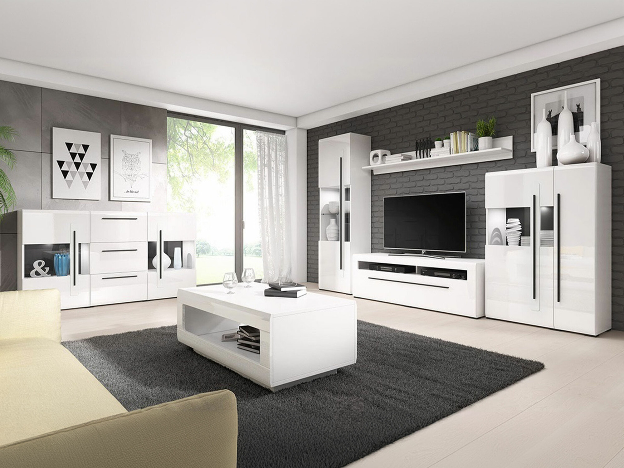 Living room set Ophsalu 112 (White + Glossy white)