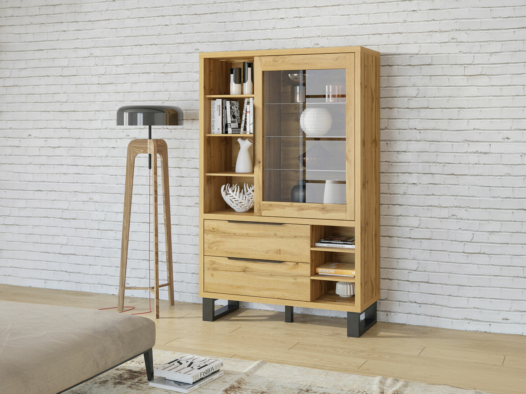 Bookcase Avicavu 105 (Wotan Oak + Black)