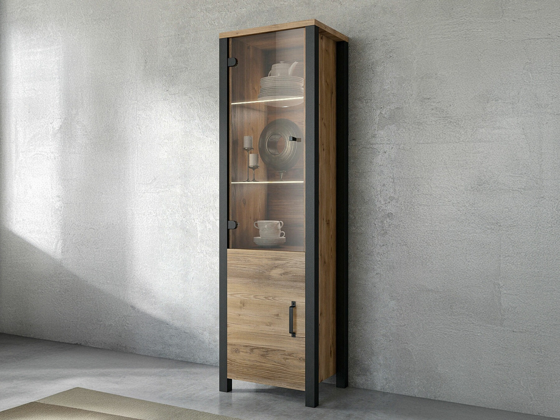 Bookcase Tornua 101 (Dark spruce + Matte black)