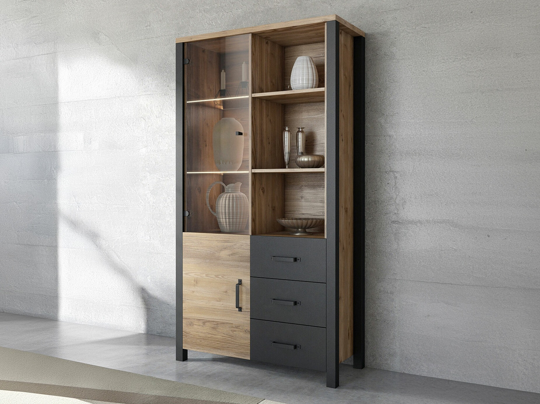 Bookcase Tornua 102 (Dark spruce + Matt black)