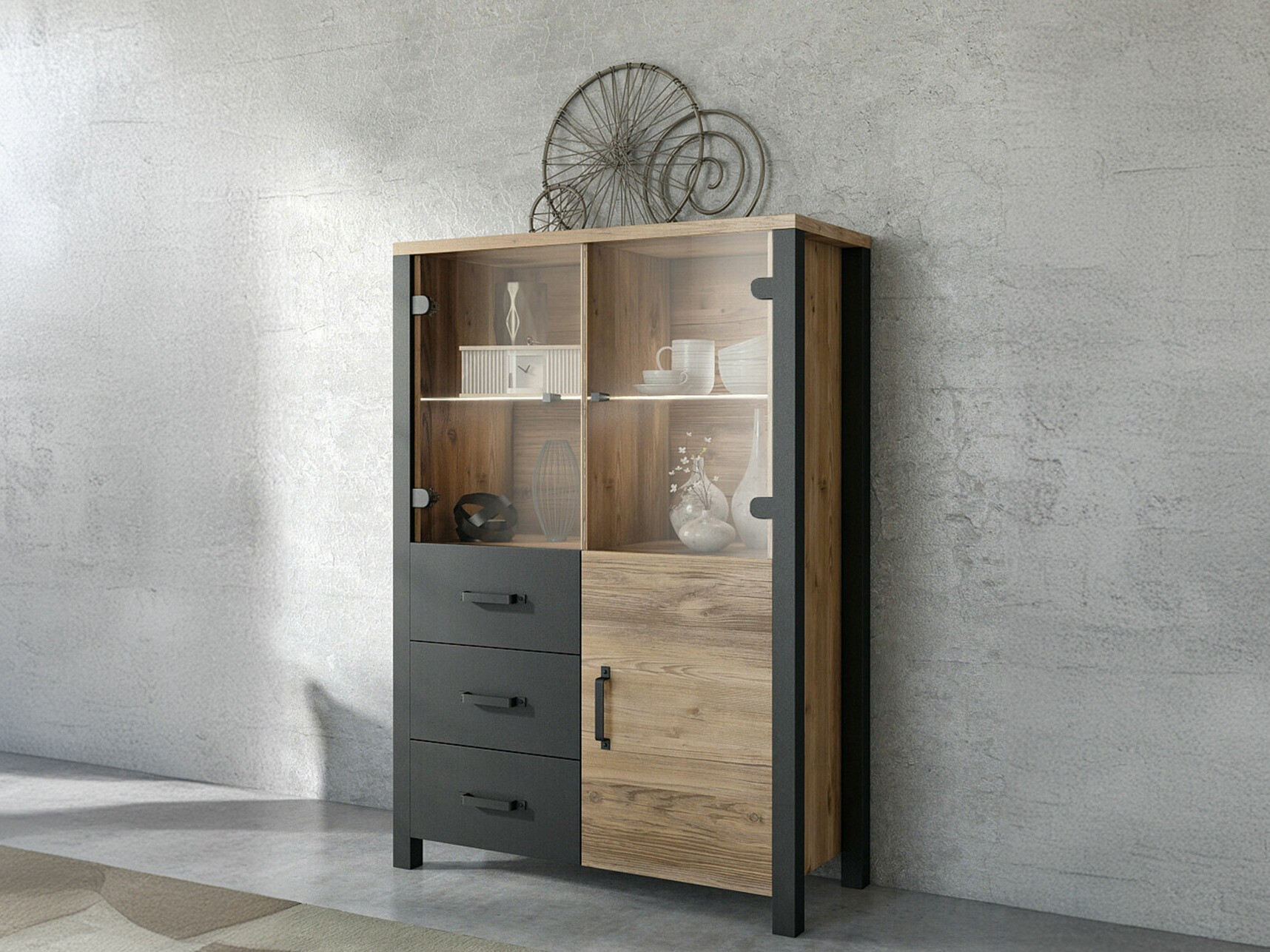Bookcase Tornua 105 (Dark spruce + Matt black)