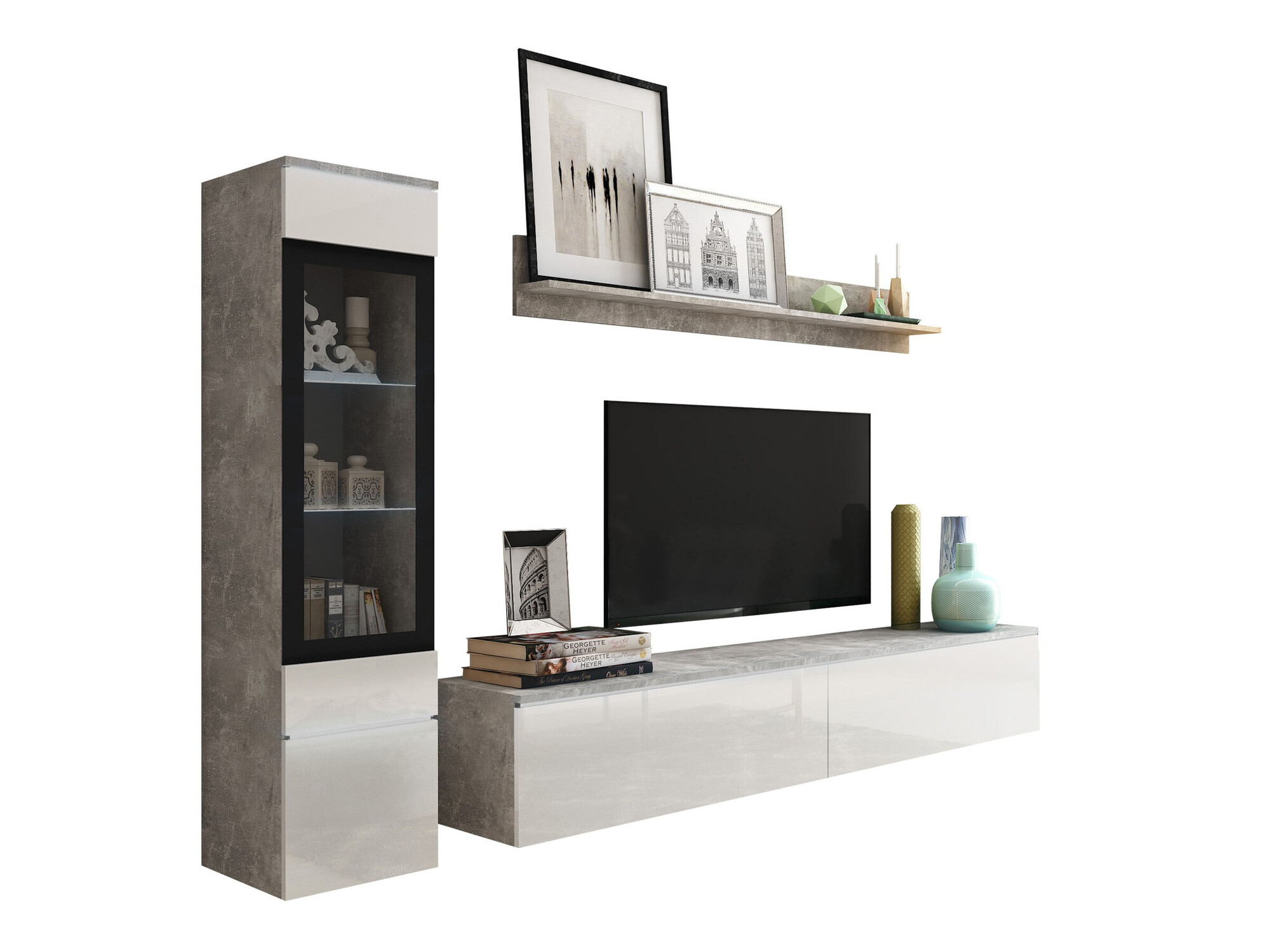 Living room set Mirfivo 100 (Concrete + Glossy white)