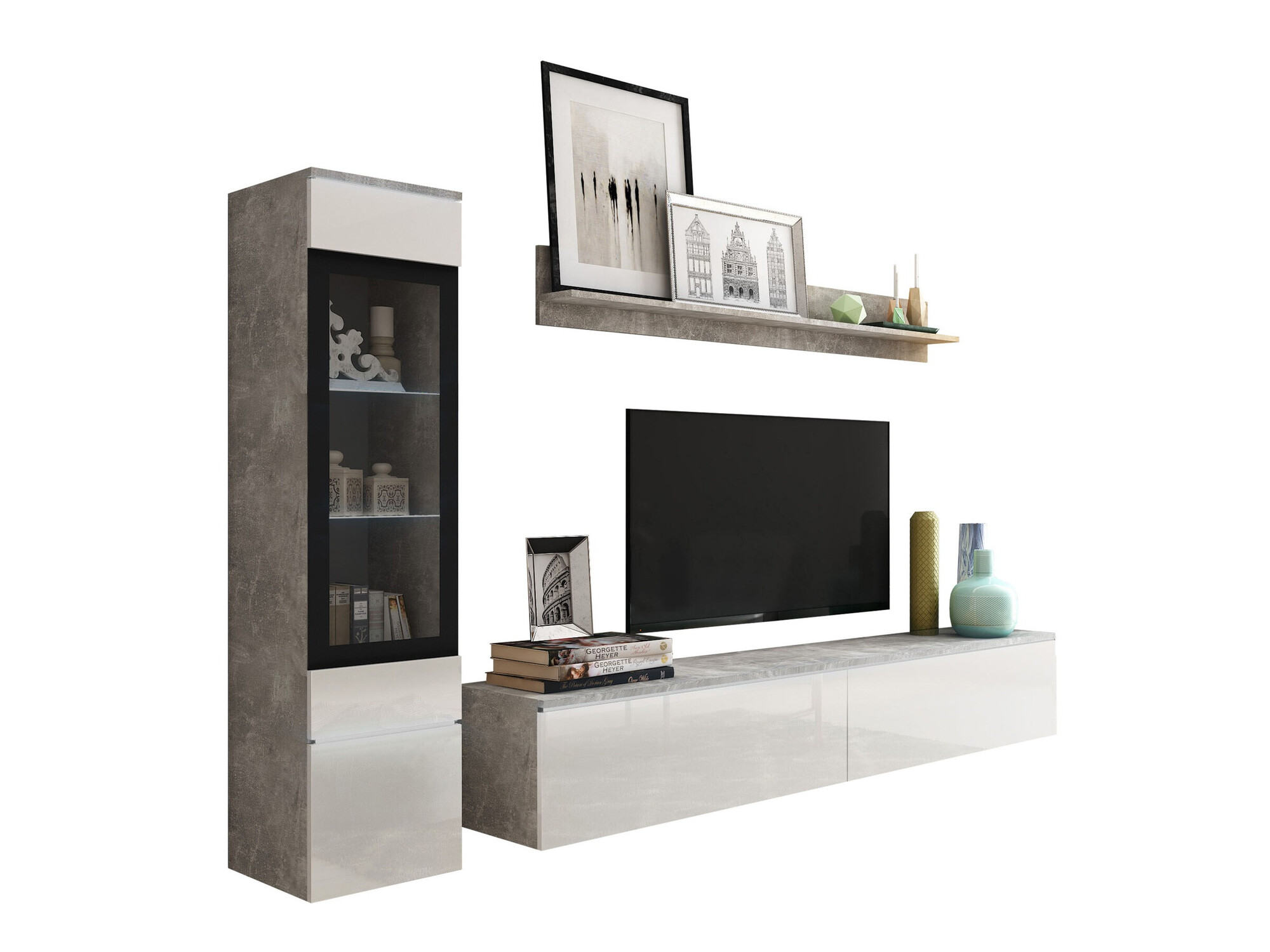 Living room set Mirfivo 100 (Concrete + Glossy white)