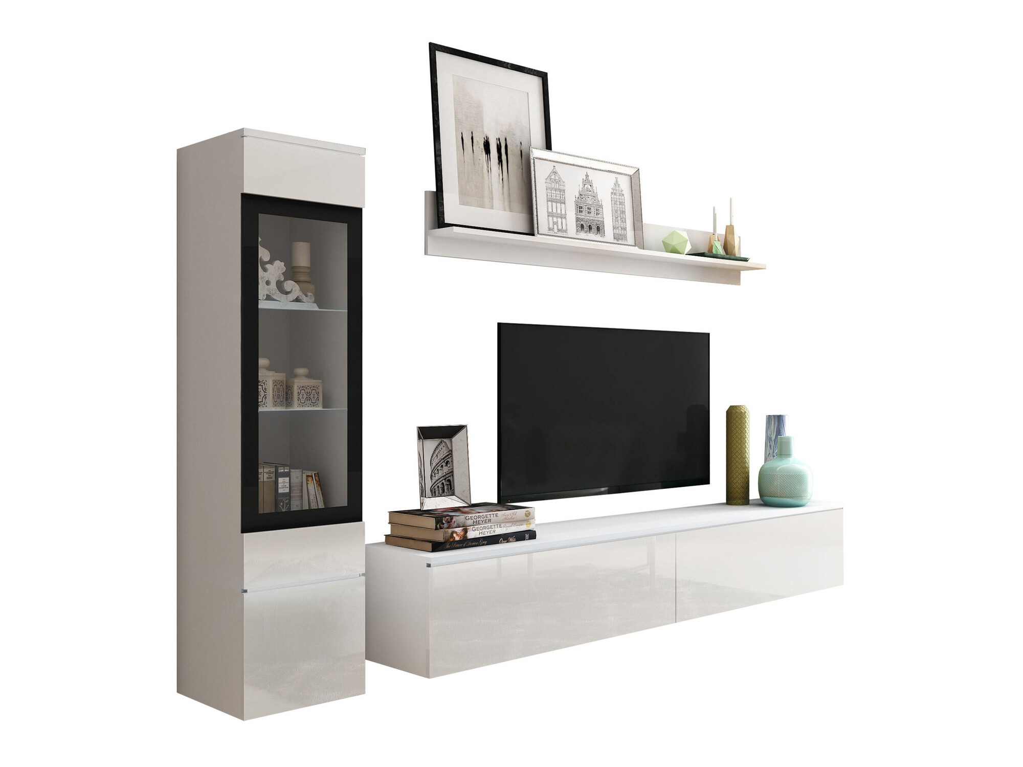 Living room set Mirfivo 100 (White + Glossy white)