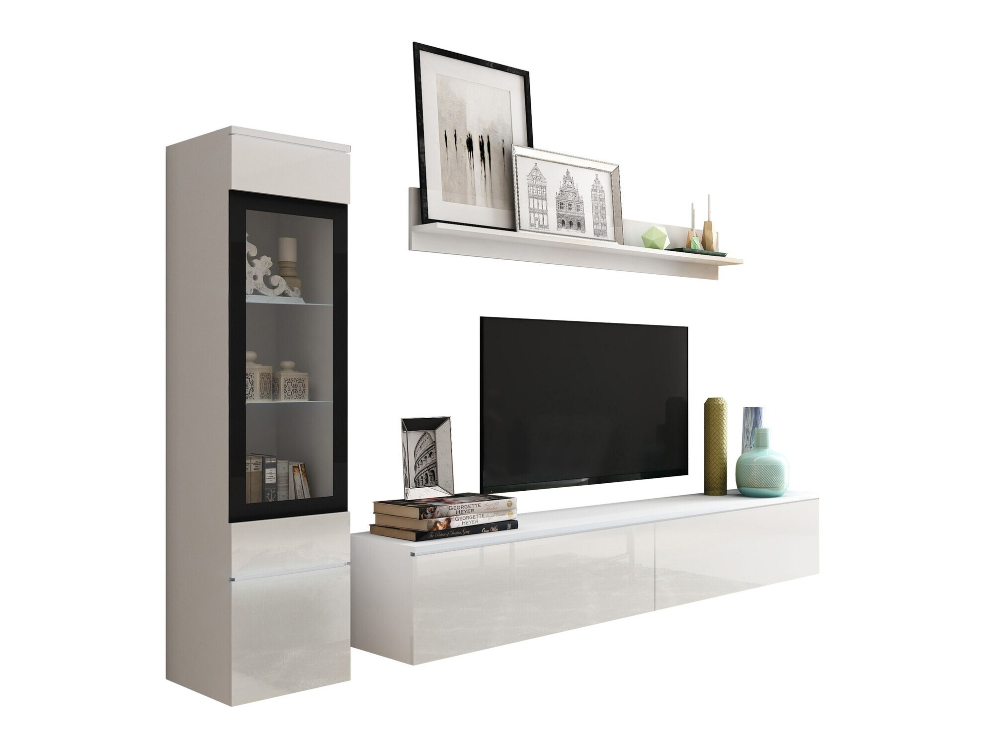 Living room set Mirfivo 100 (White + Glossy white)