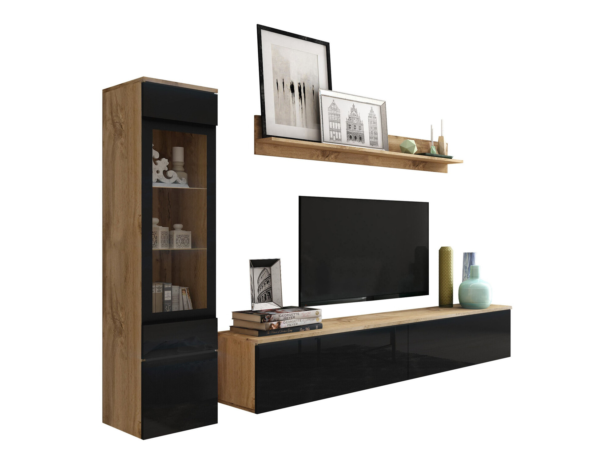 Living room set Mirfivo 100 (Wotan Oak + Glossy black)
