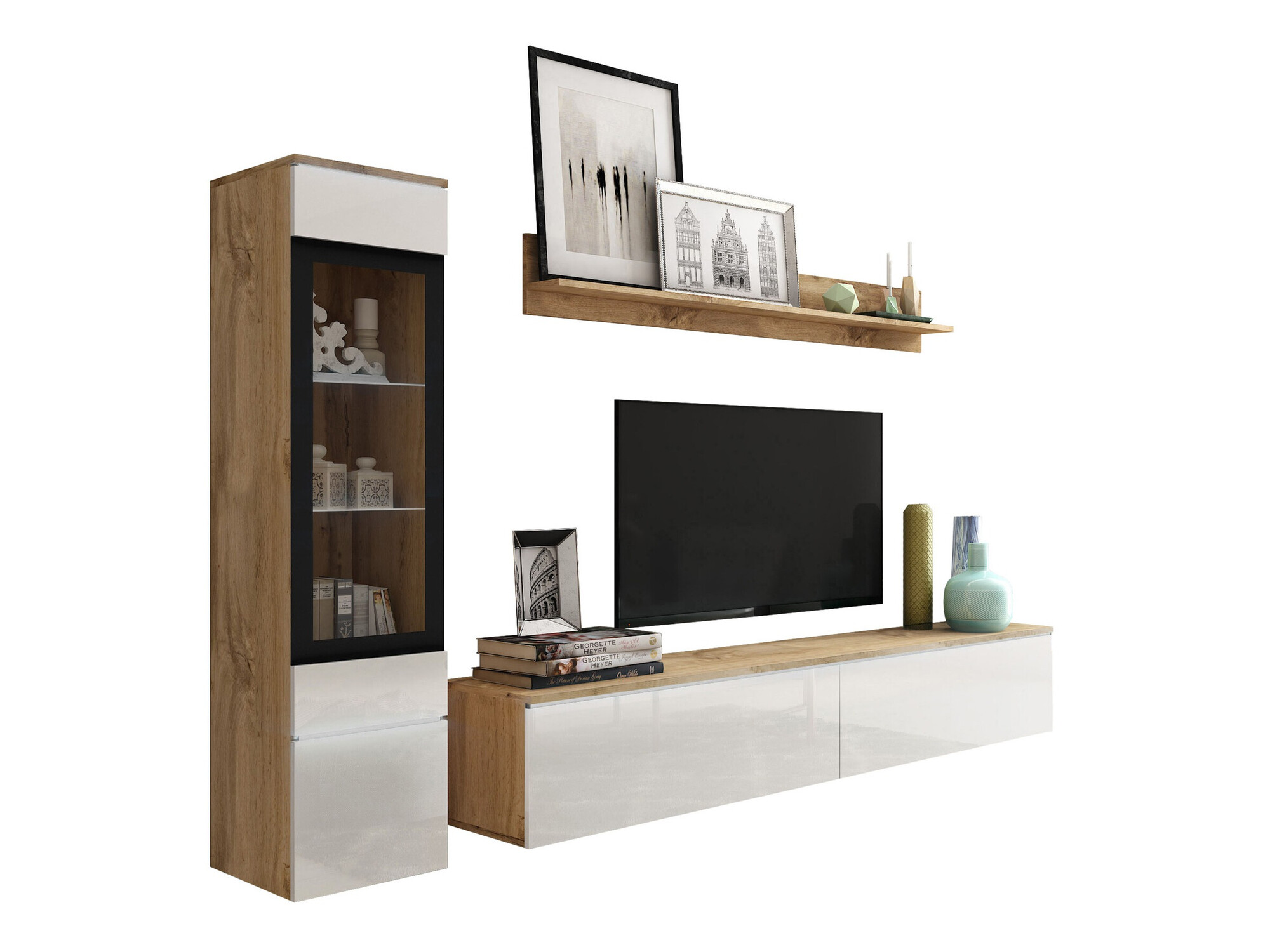Living room set Mirfivo 100 (Wotan Oak + Glossy white)