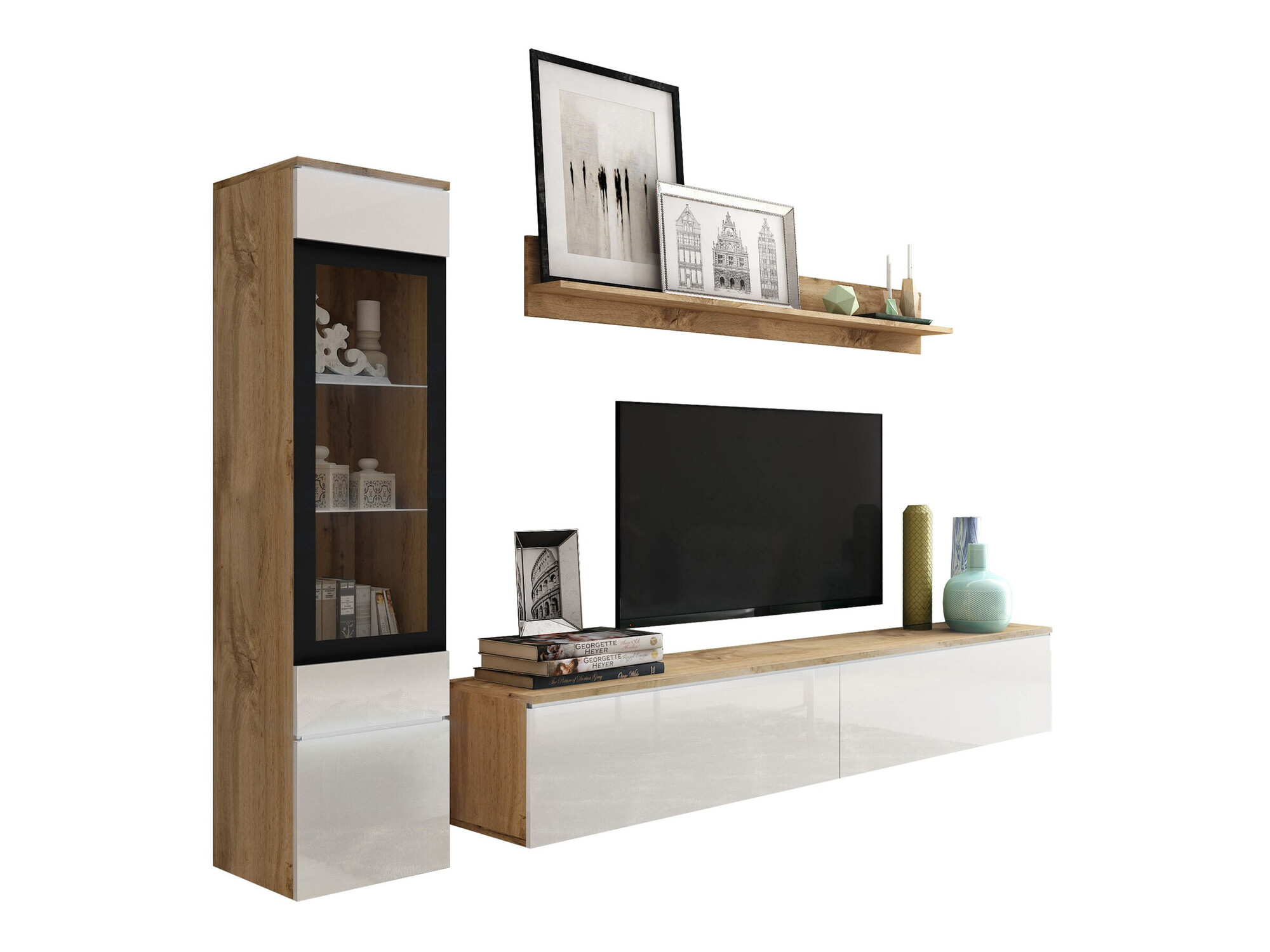 Living room set Mirfivo 100 (Wotan Oak + Glossy white)