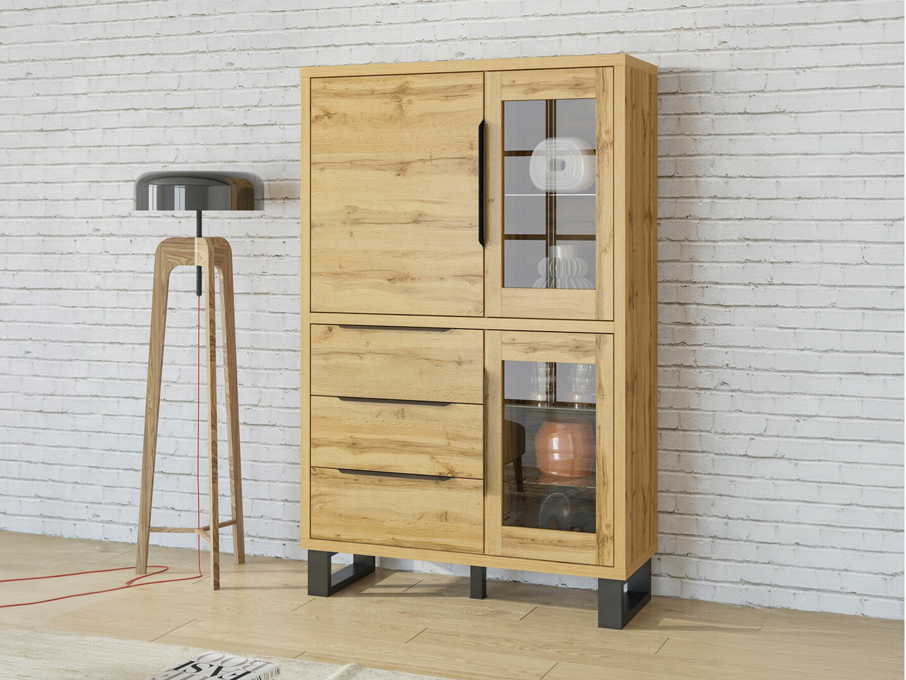 Bookcase Avicavu 104 (Wotan Oak + Black)