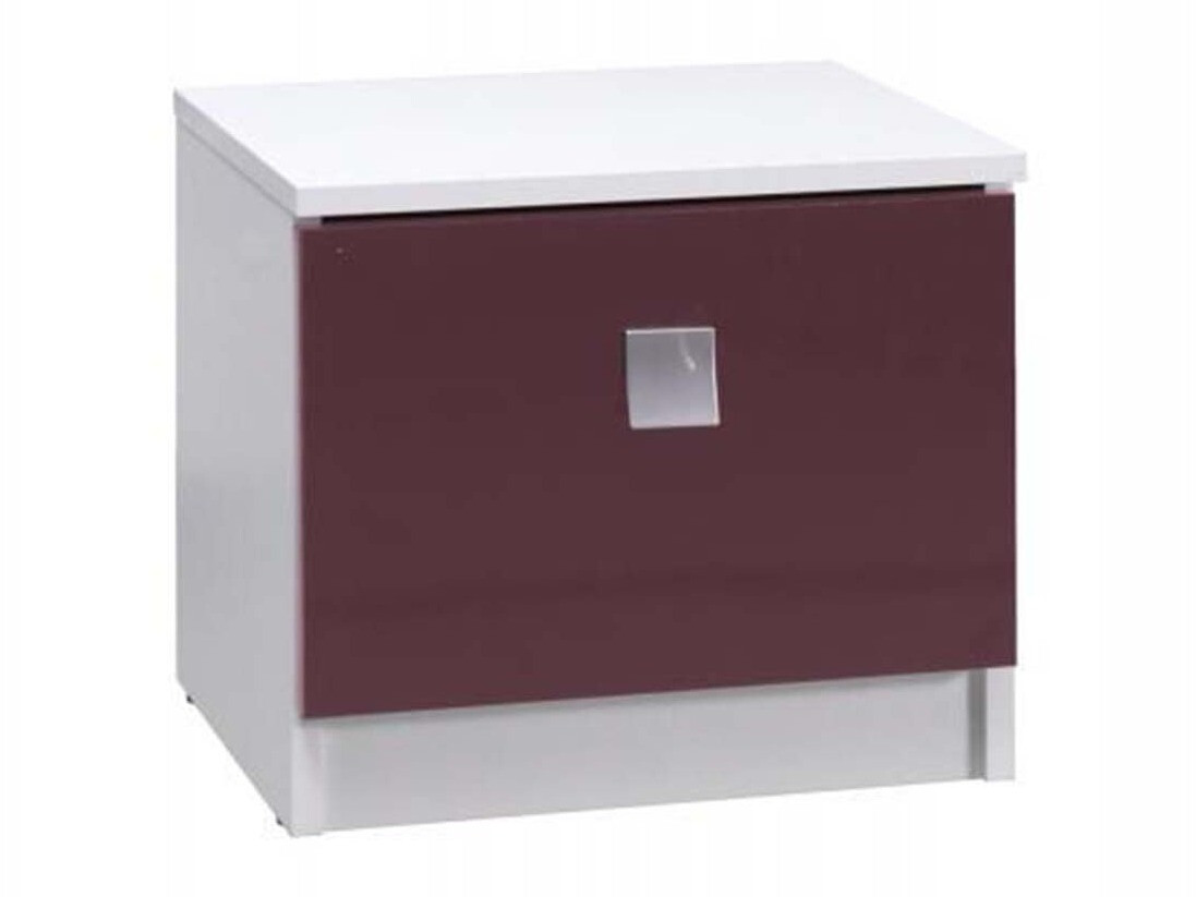 Bedside table Murrieta 111 (Glossy white + Glossy Purple)