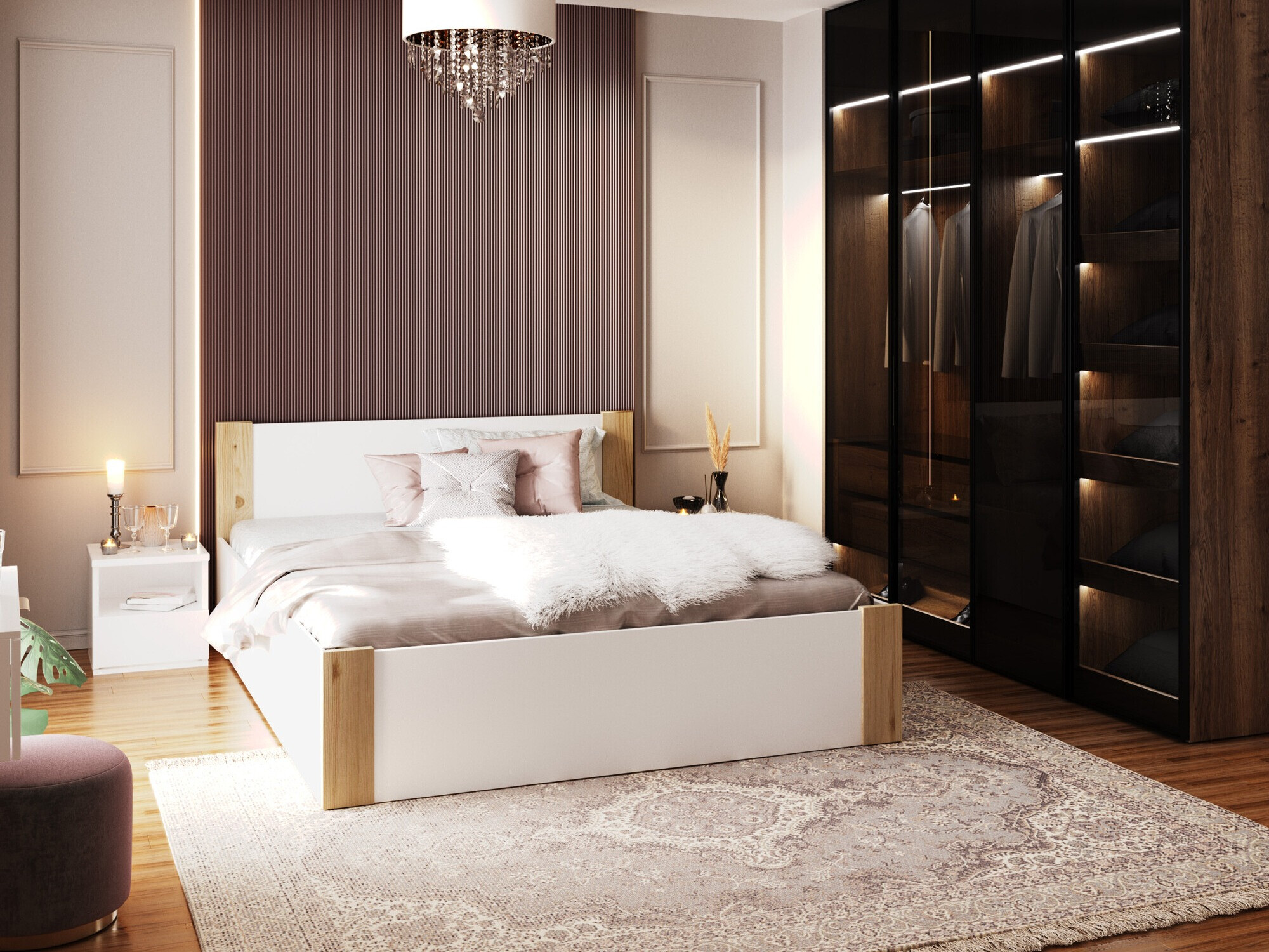 Bed Aurora 155 (White + Pine)