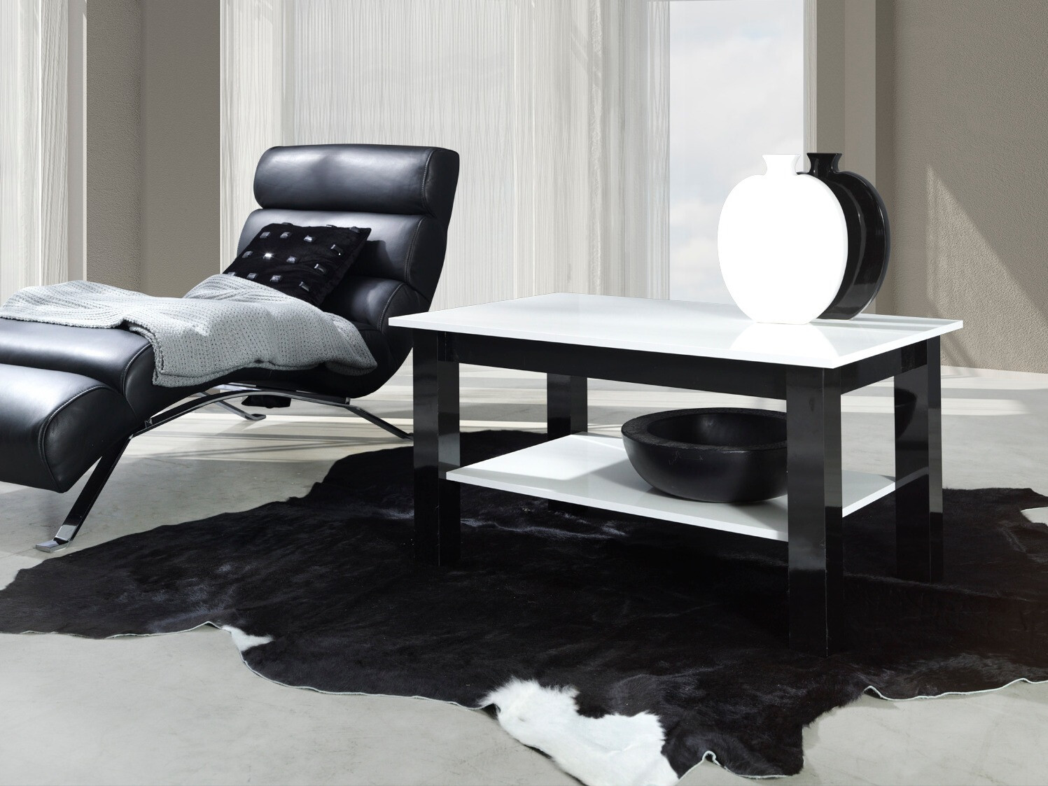 Coffee table Murrieta 114 (Glossy white + Glossy black)