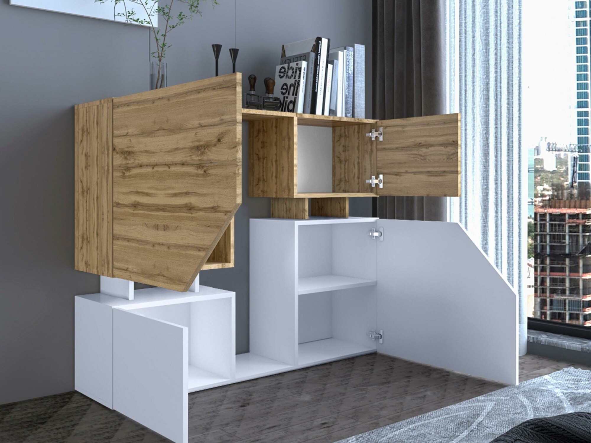Living room set Comfivo Daldune II (Anthracite + Wotan Oak)