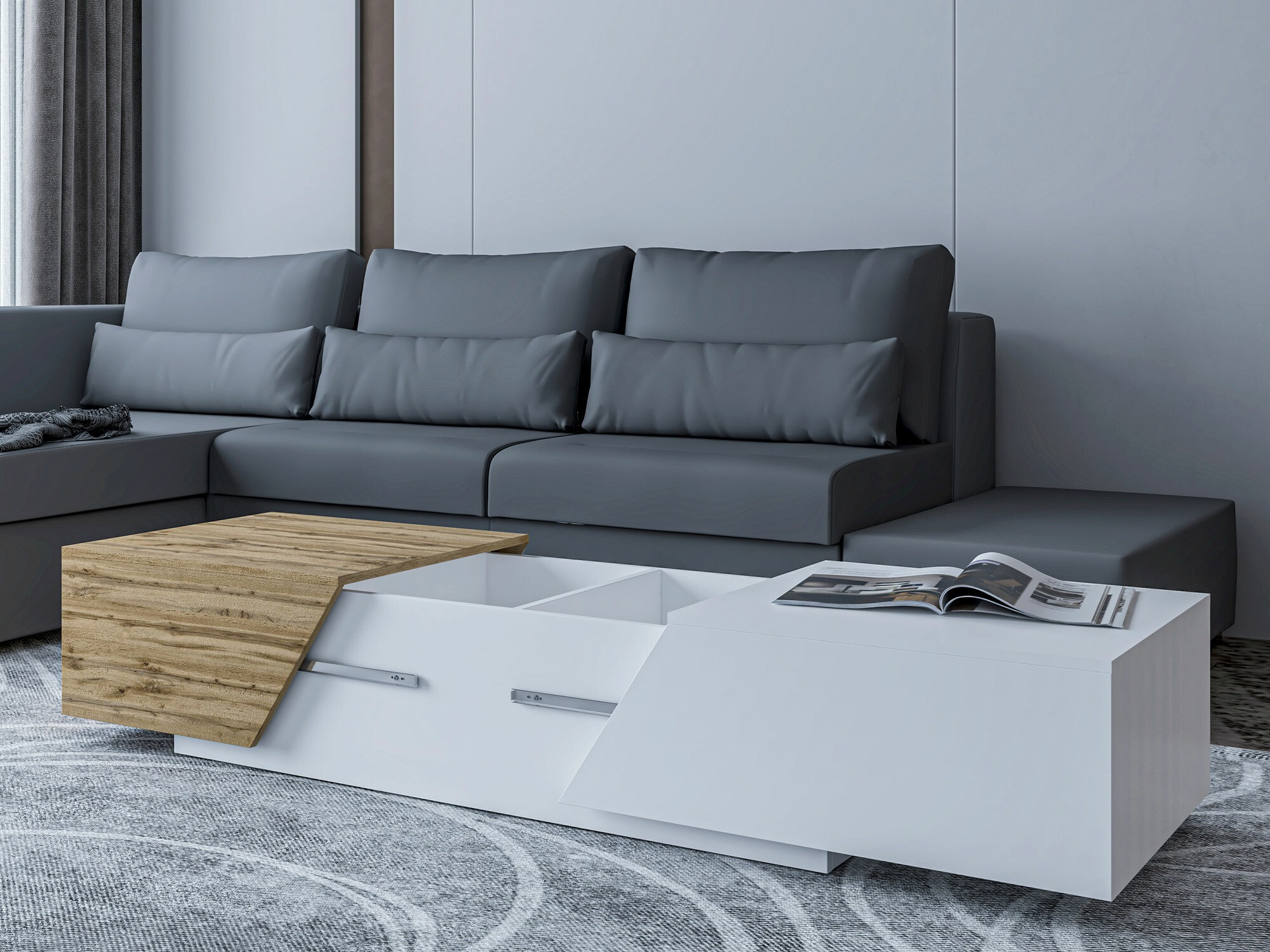 Living room set Comfivo Daldune II (Anthracite + Wotan Oak)