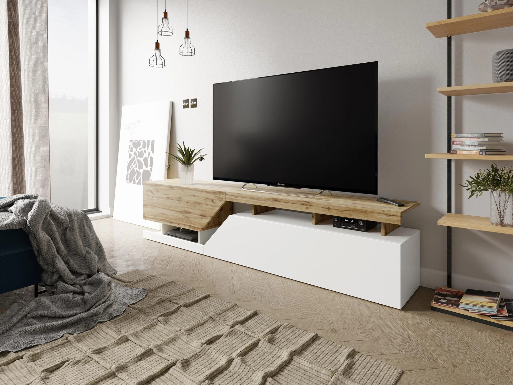TV stand Comfivo Daldune I (White + Wotan Oak)