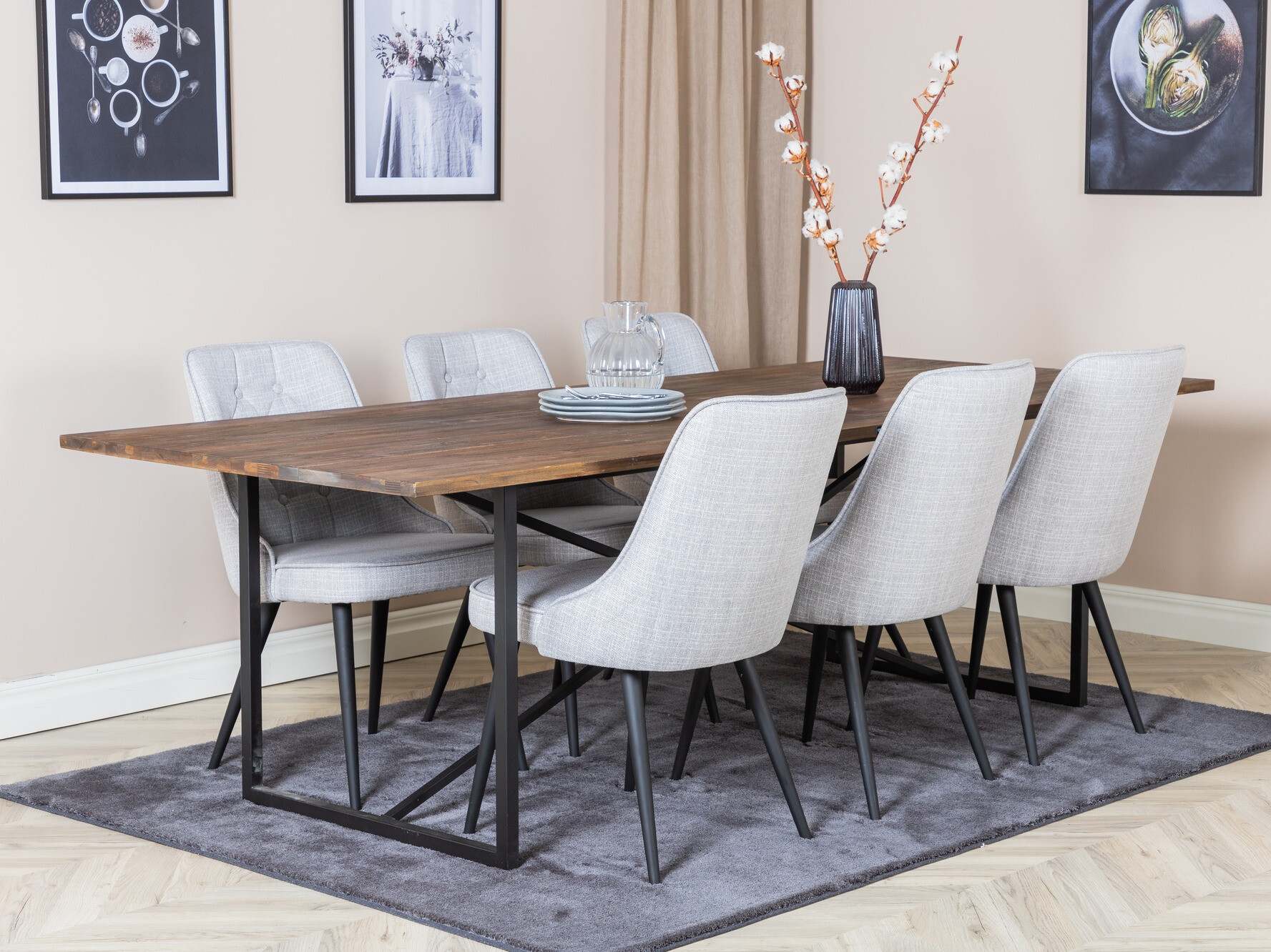 Dining set Dallas 1865 (Black + Light grey)