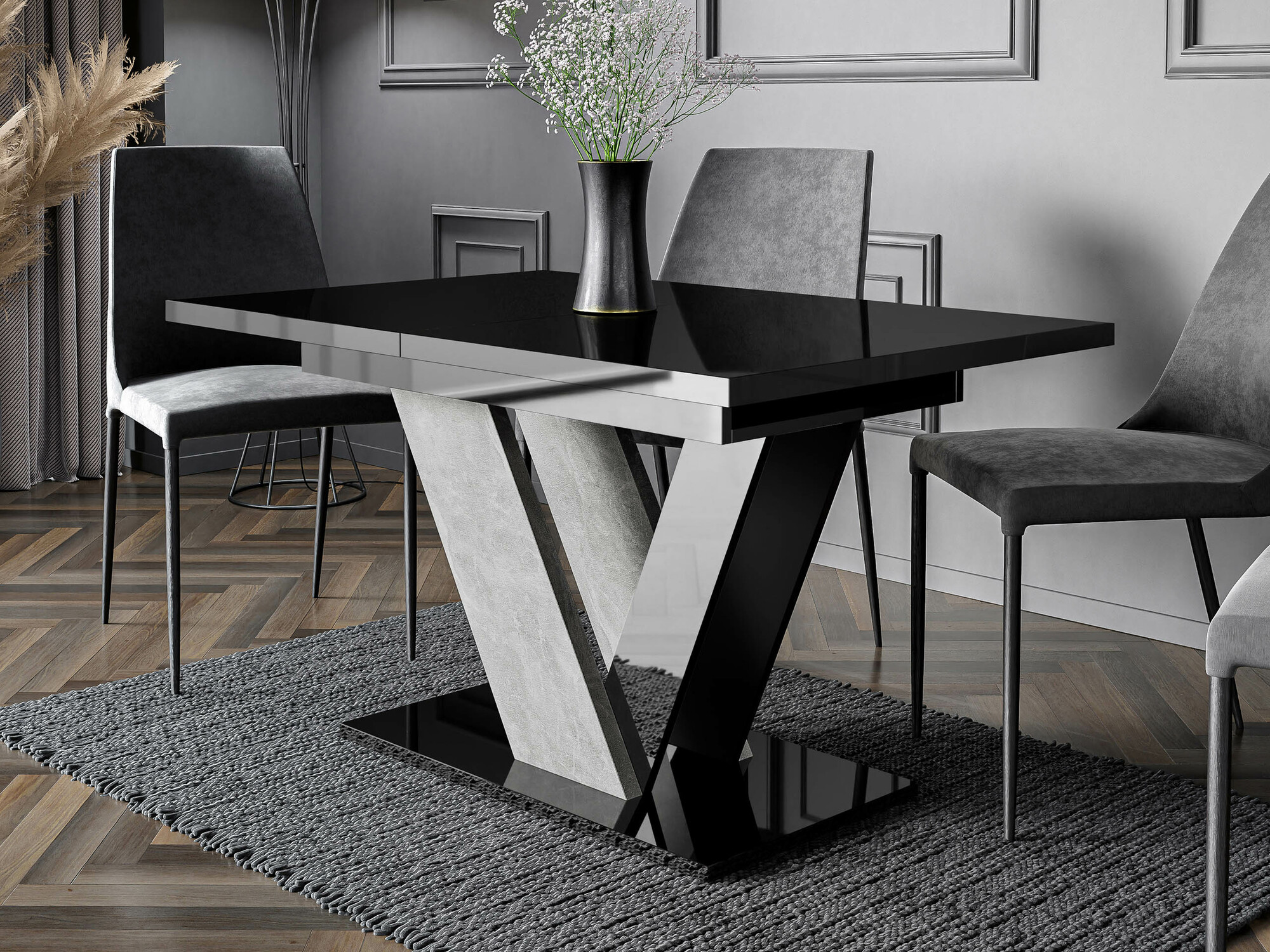 Table Violium (Glossy black + Concrete)