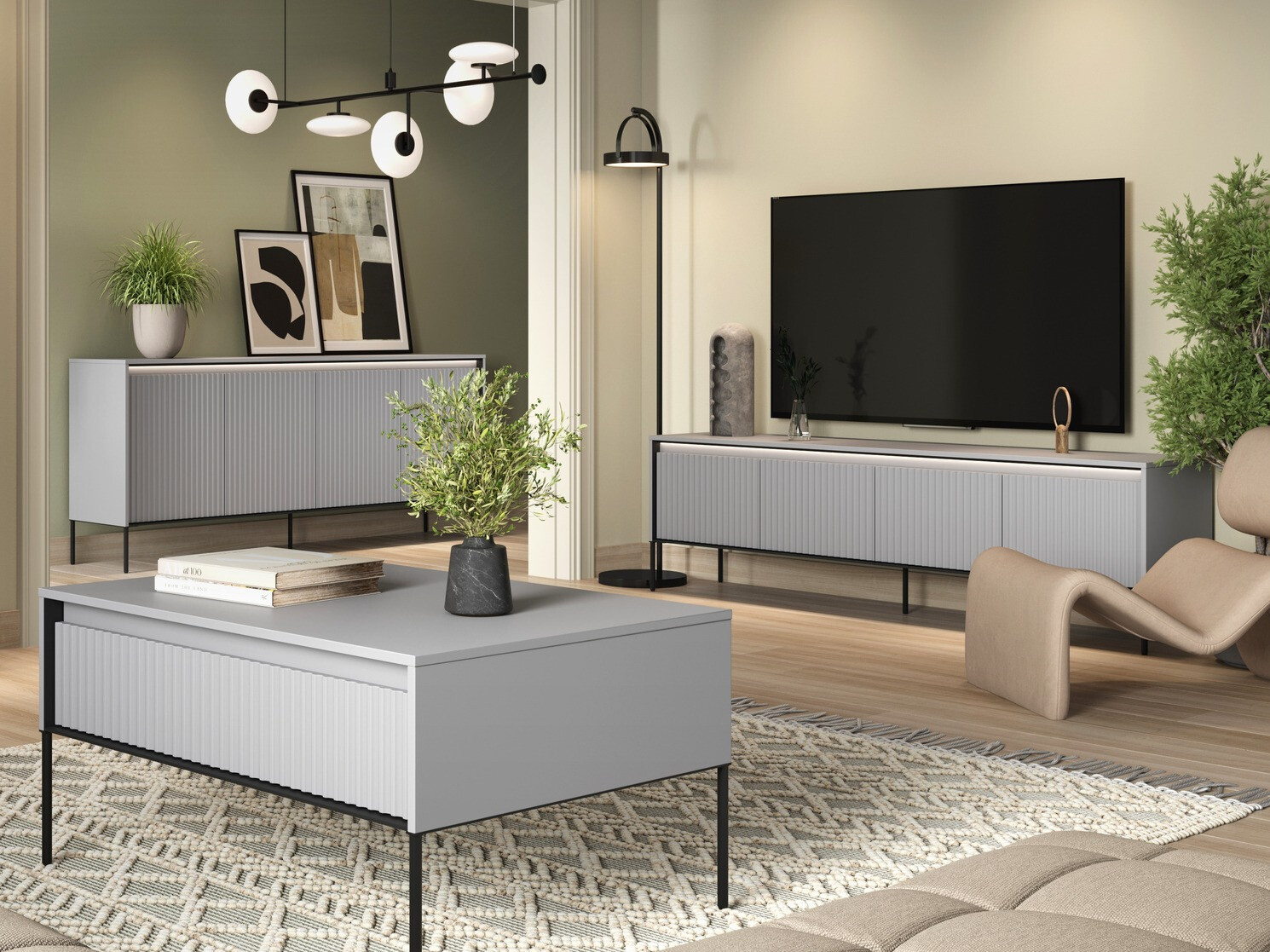 Living room set Fernolu 112 (Grey + Black)