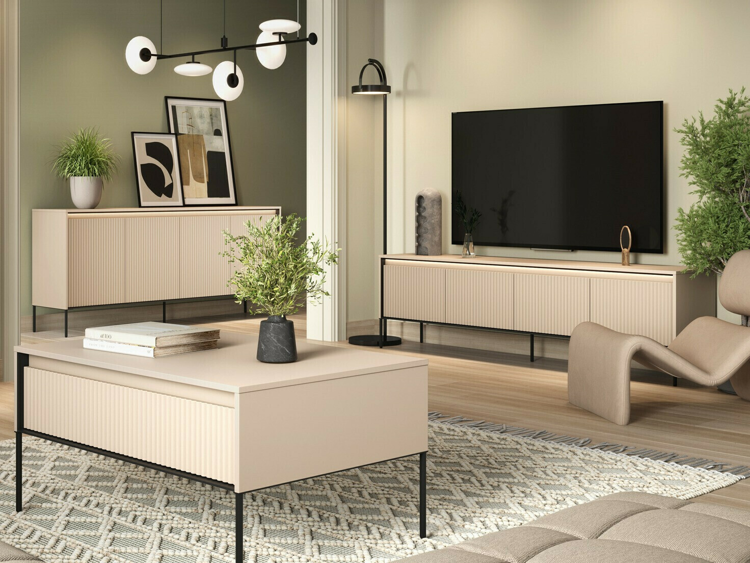 Sideboard Fernolu 103 (Beige + Black)