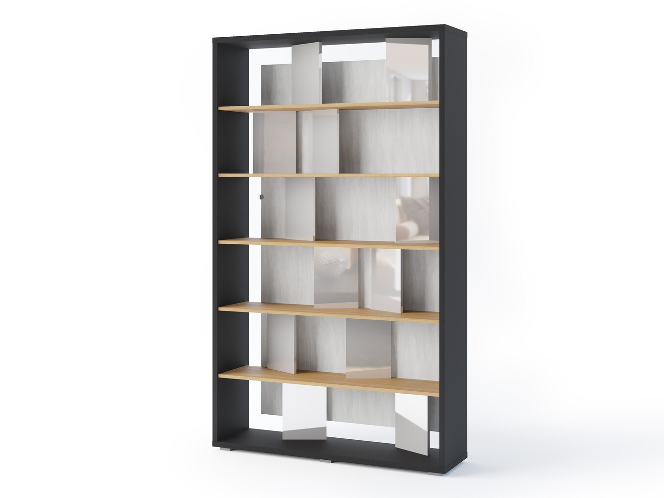 Bookcase Fresno 154 (Glossy grey + Graphite + Oak)