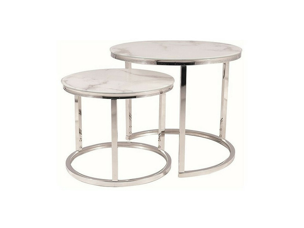 Nest of side tables Detroit 495 (Silver + White marble)