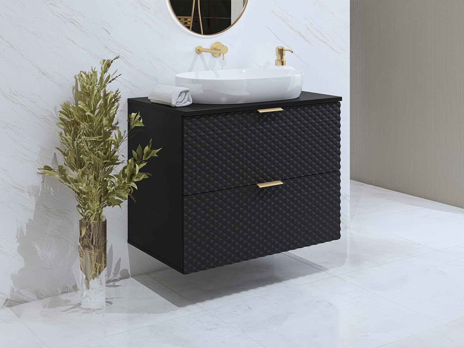 Wall-mounted bathroom cabinet for washbasin Liretu 107 (Black)
