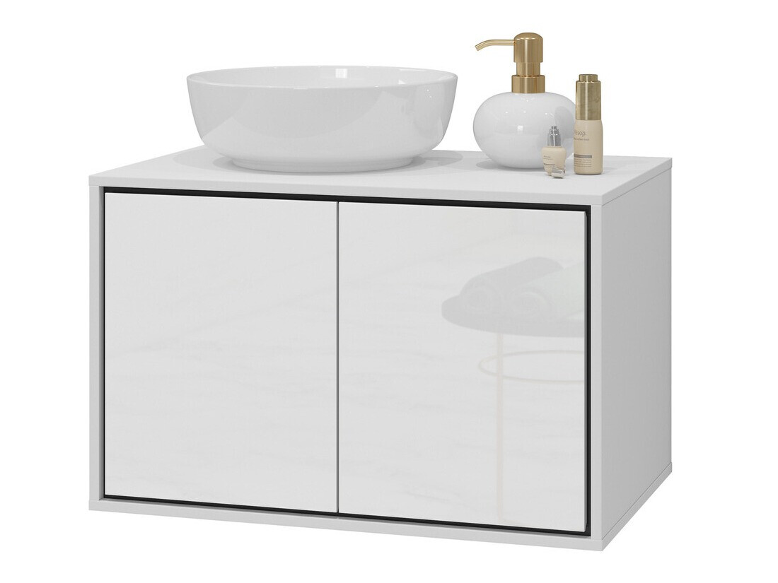 Wall-mounted bathroom cabinet for washbasin Tecavu 103 (Glossy white + White)