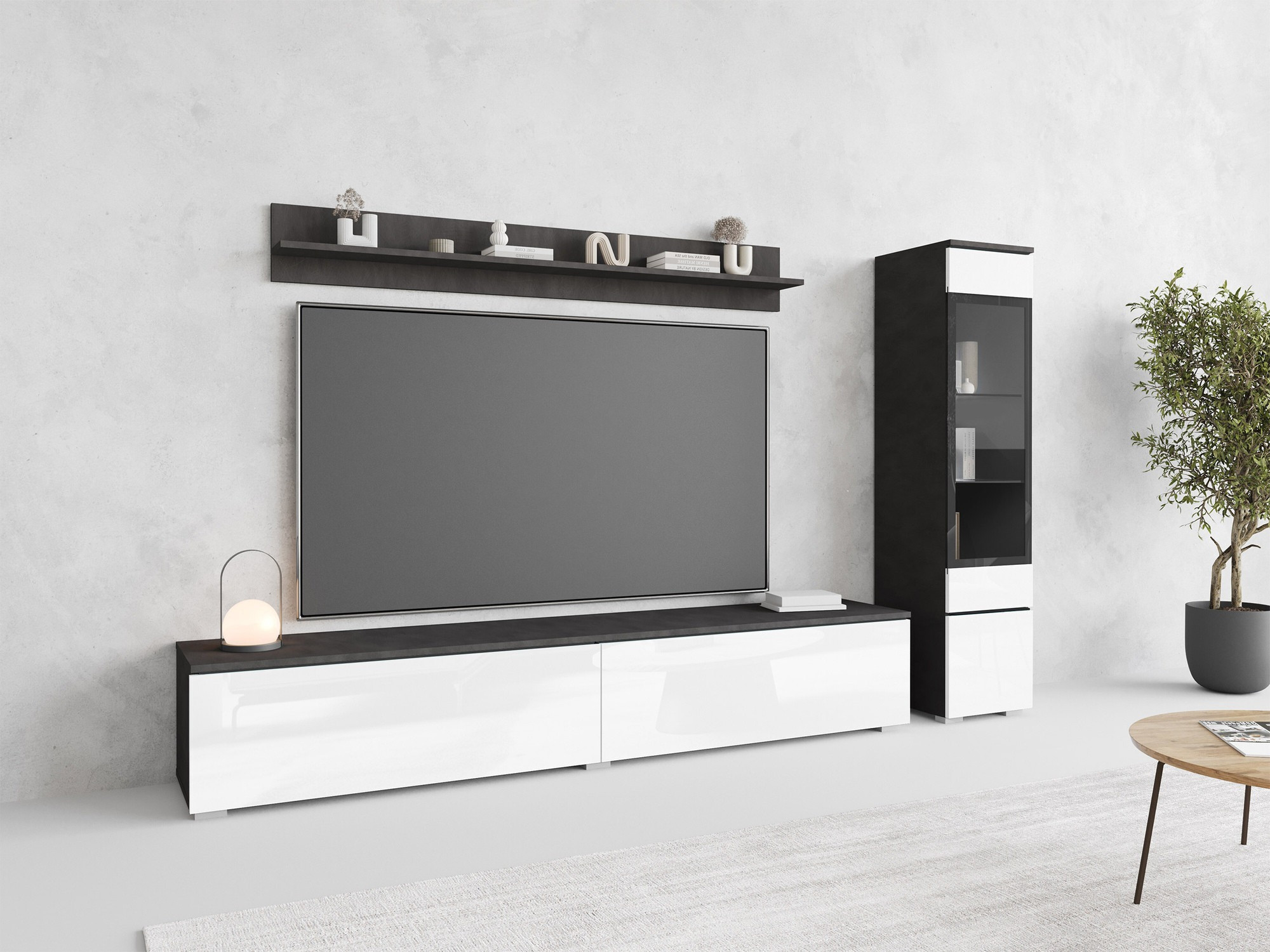 Living room set Mirfivo 100 (Matera grey + Glossy white)