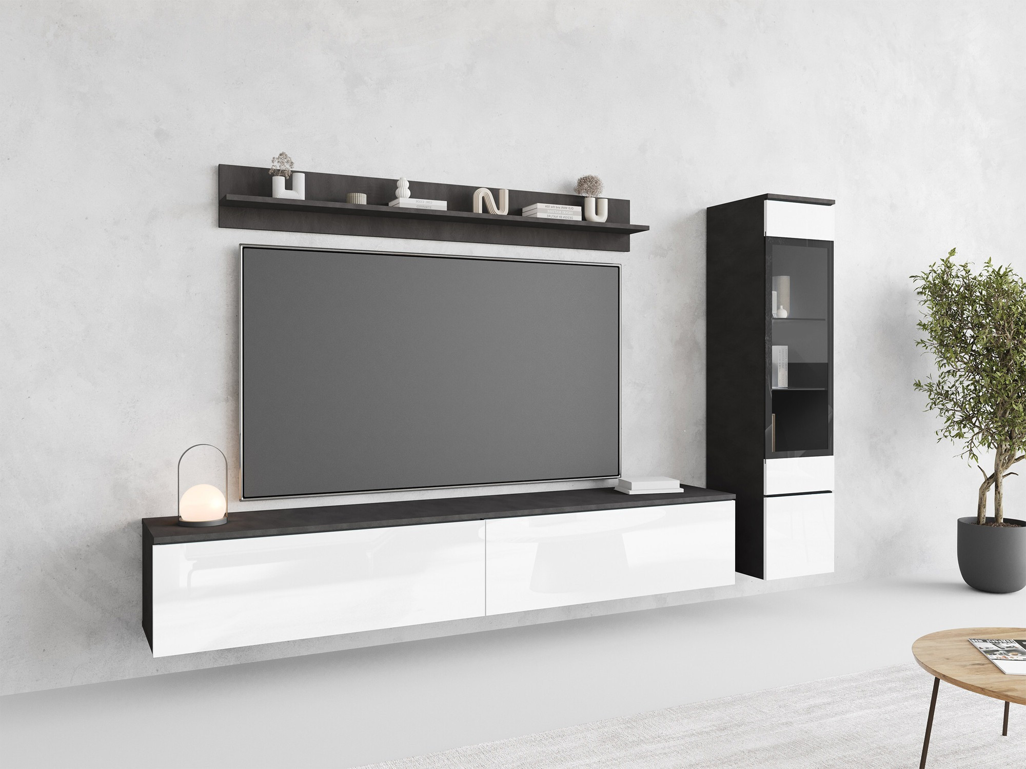 Living room set Mirfivo 100 (Matera grey + Glossy white)