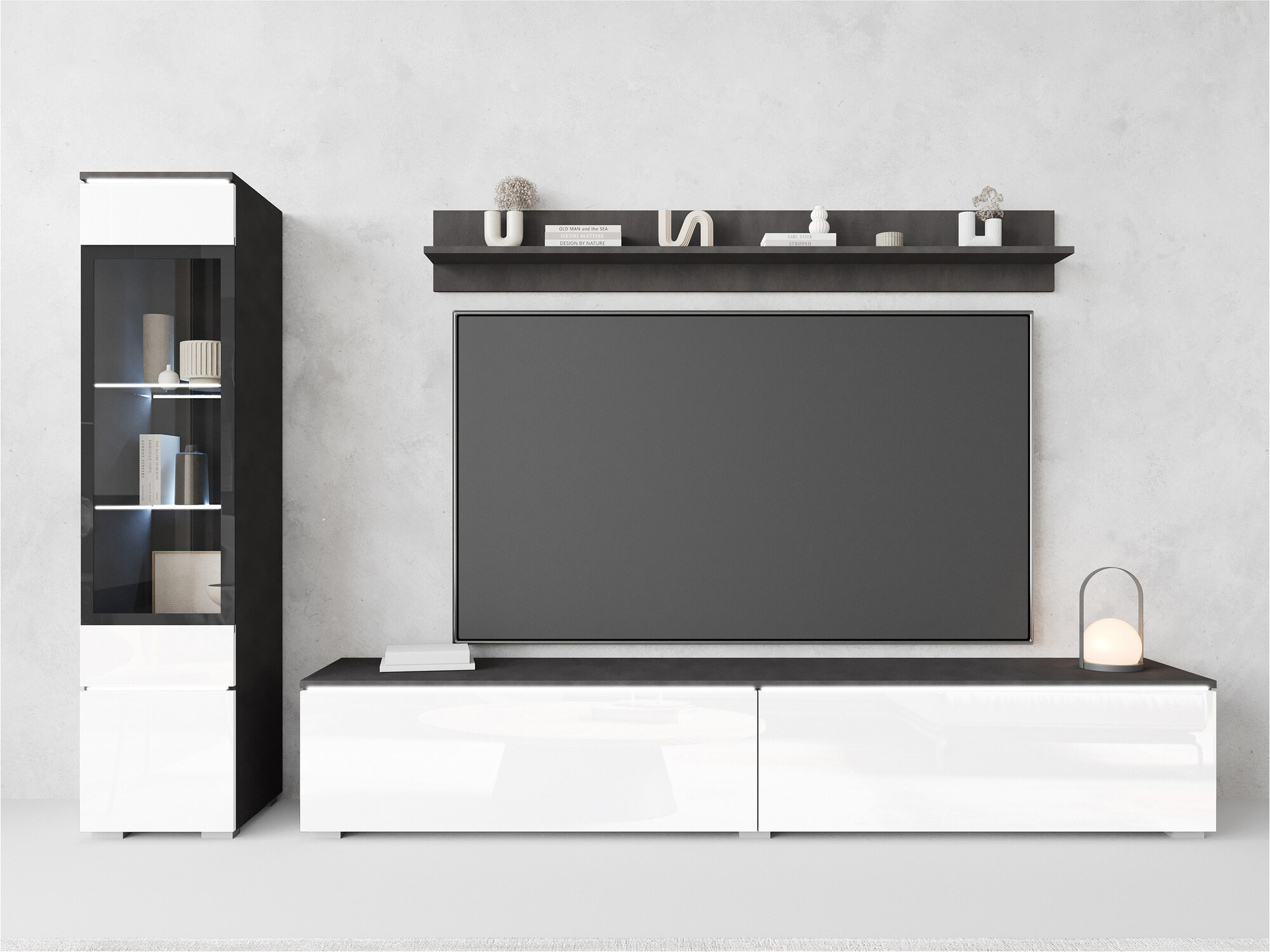 Living room set Mirfivo 100 (Matera grey + Glossy white)