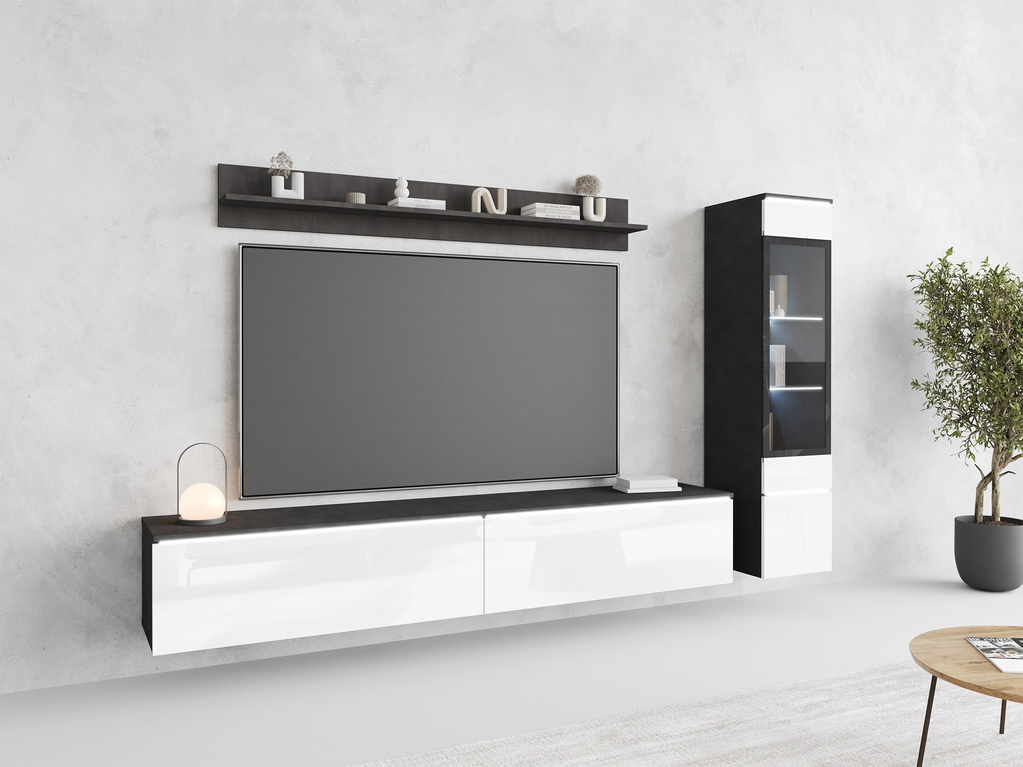 Living room set Mirfivo 100 (Matera grey + Glossy white)