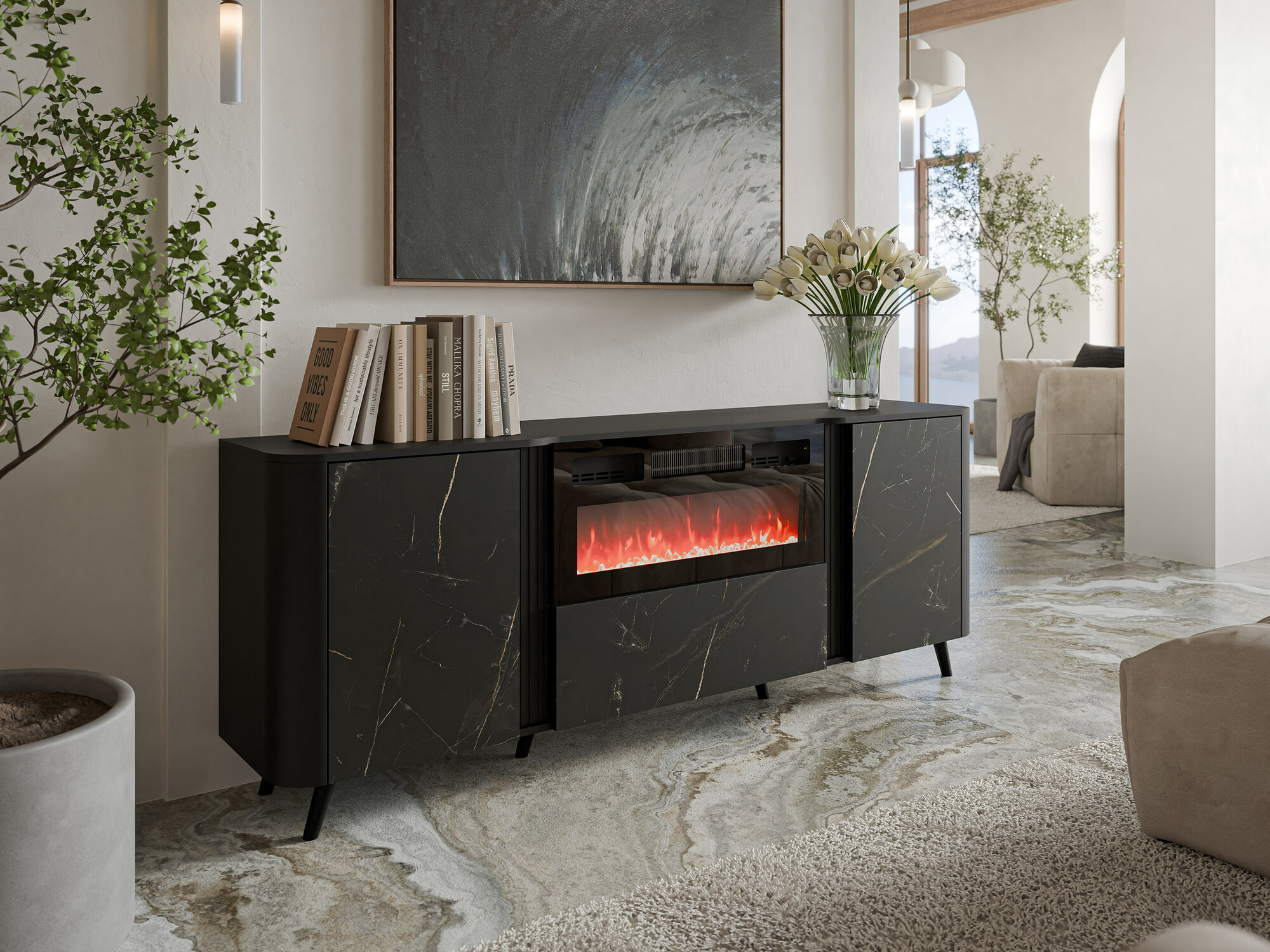 Sideboard Modus I (Black + Black marble)