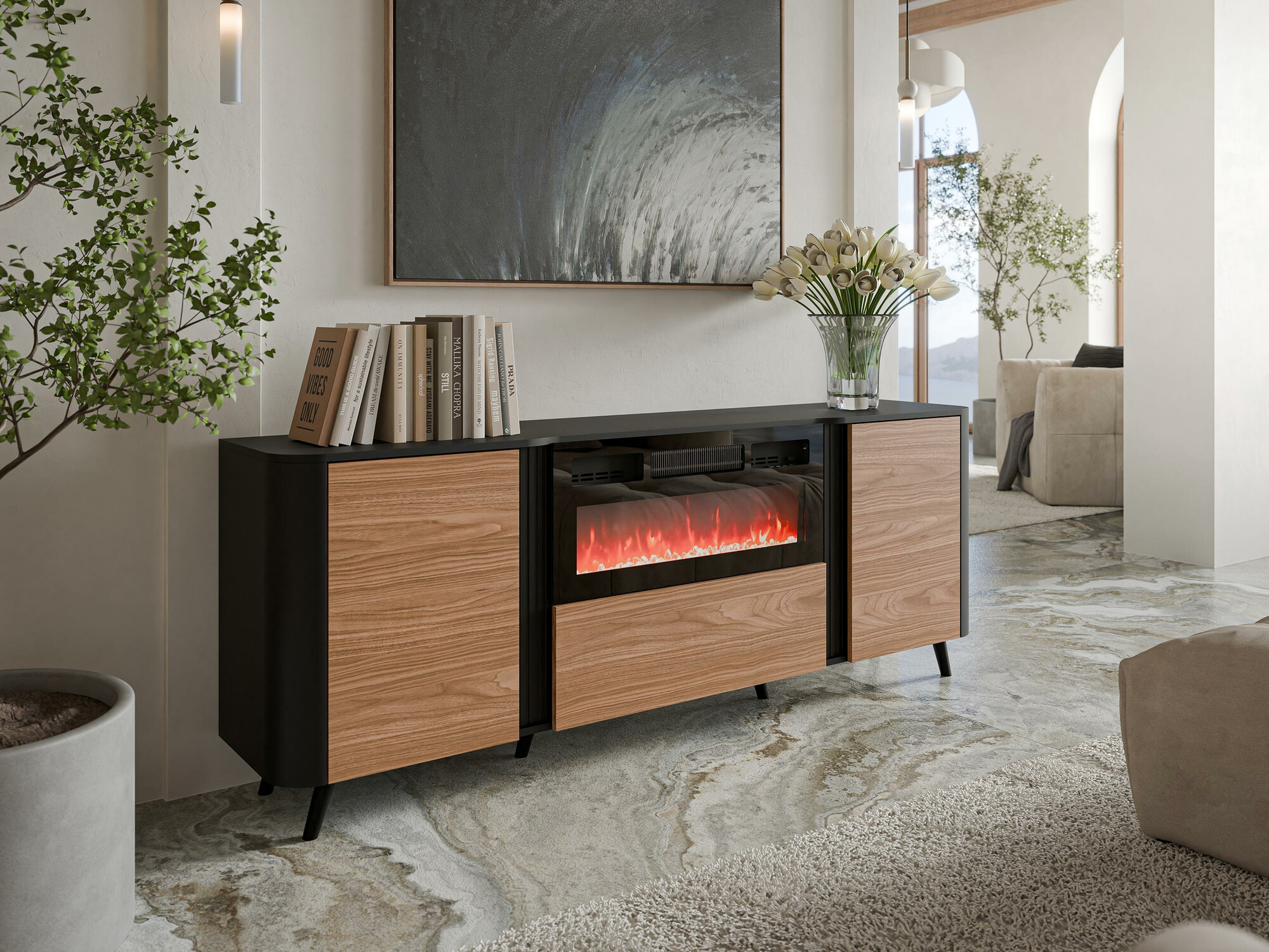 Sideboard Modus I (Black + Walnut)