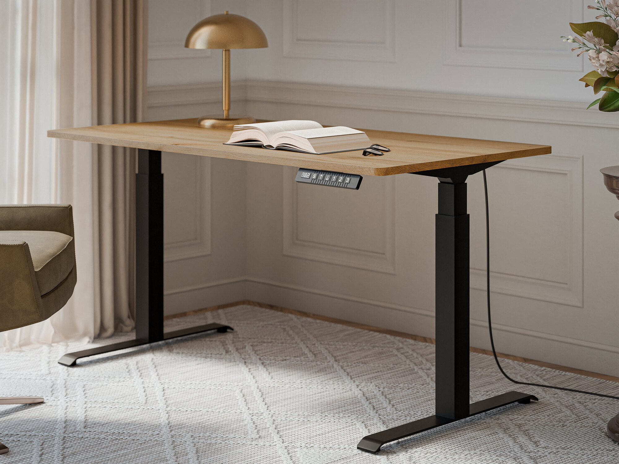 Height-adjustable desk Charlotte 195 (Wotan Oak + Black)