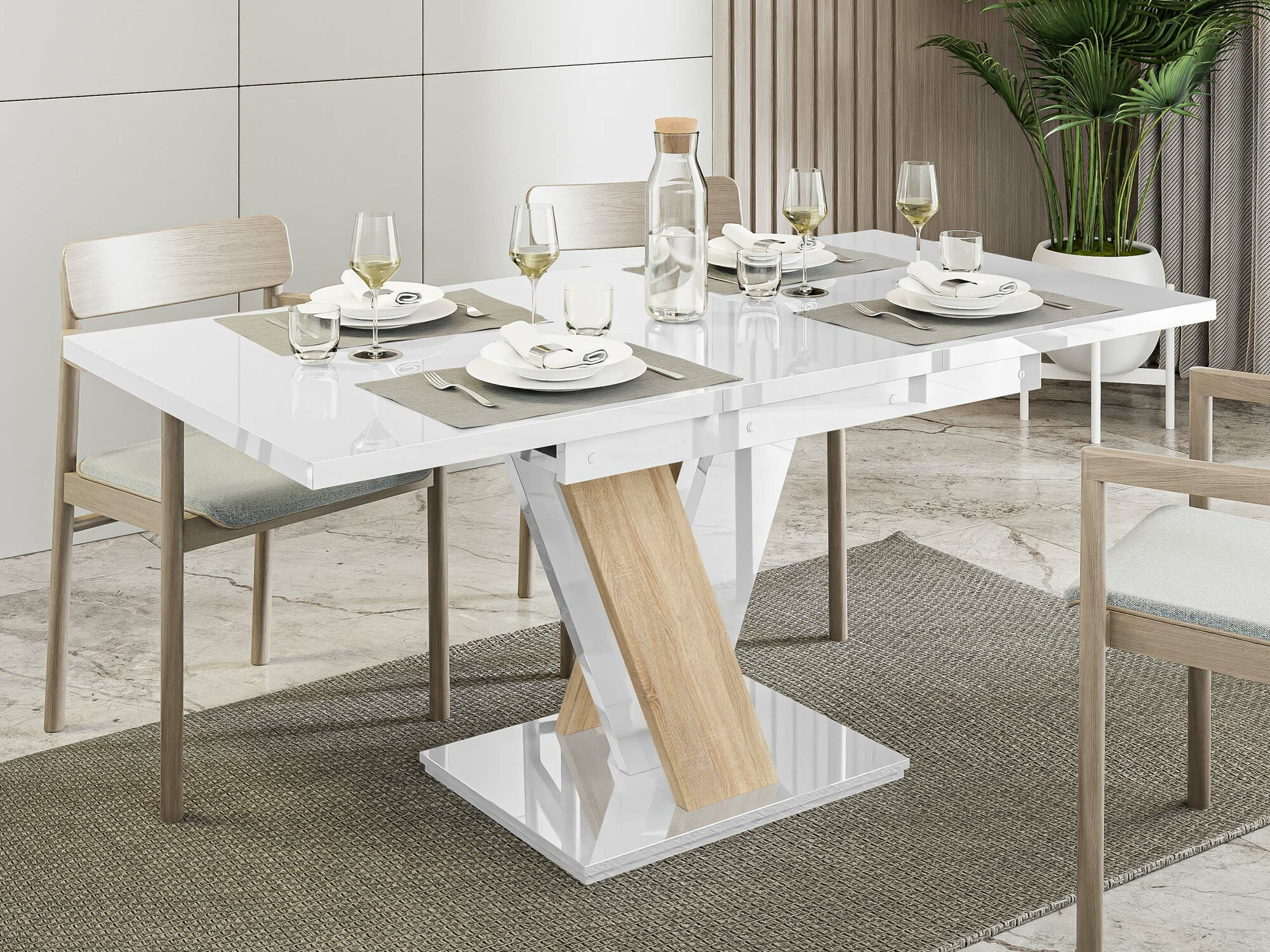 Table Musus (Glossy white + Sonoma oak)