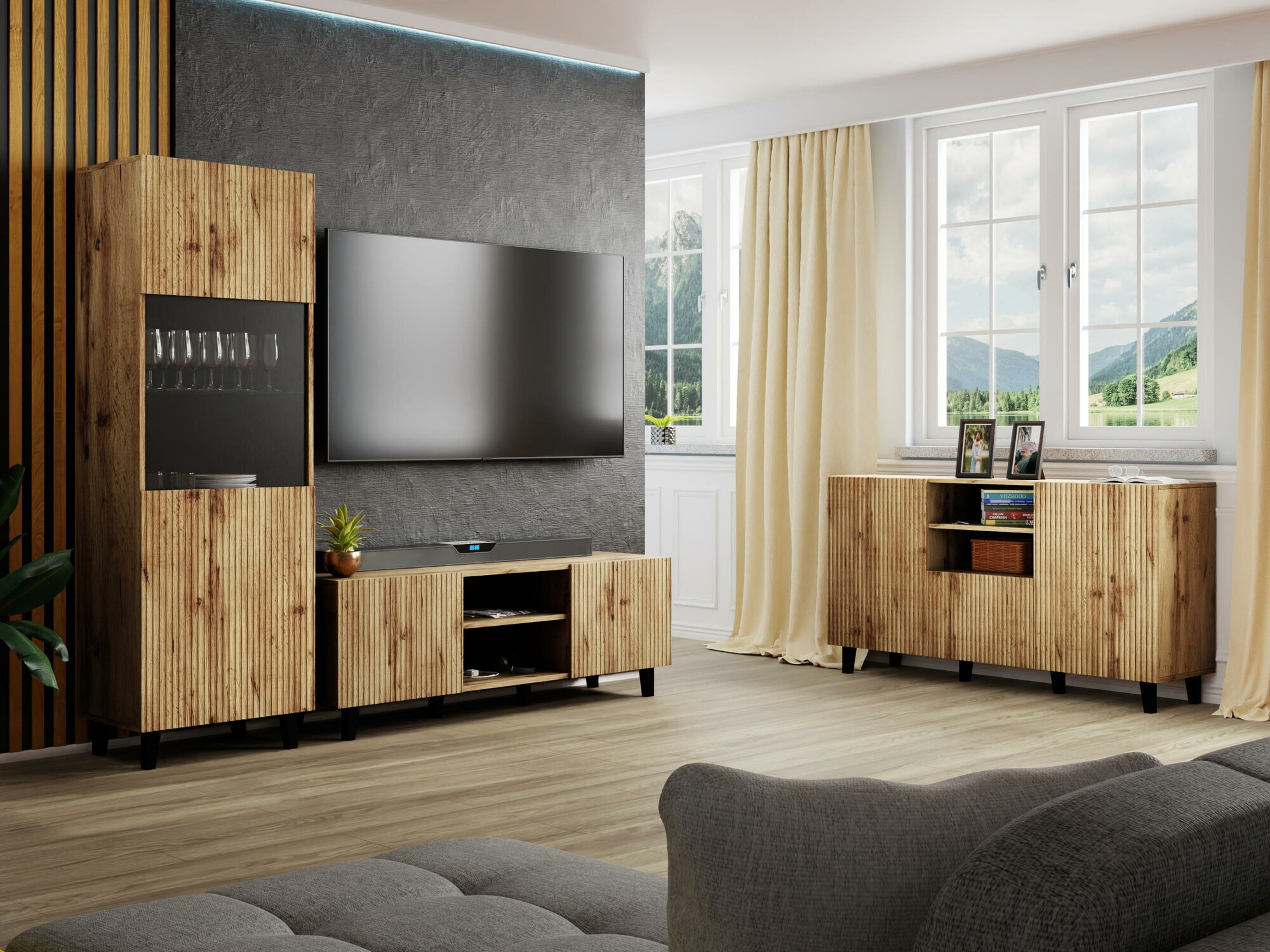 Living room set Comes I (Black + Wotan Oak)