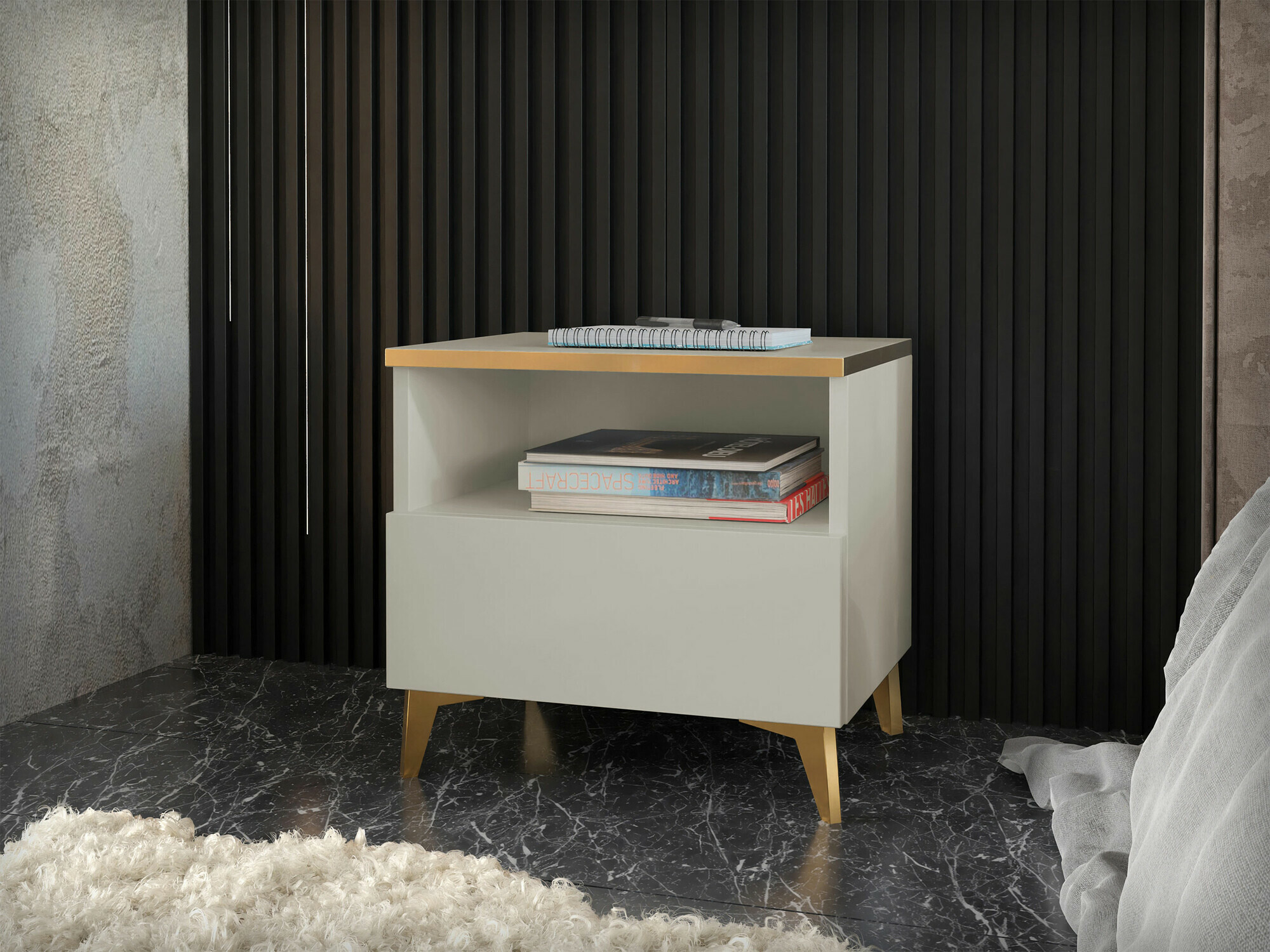 Bedside table Comfivo 493 (Beige + Glossy beige)