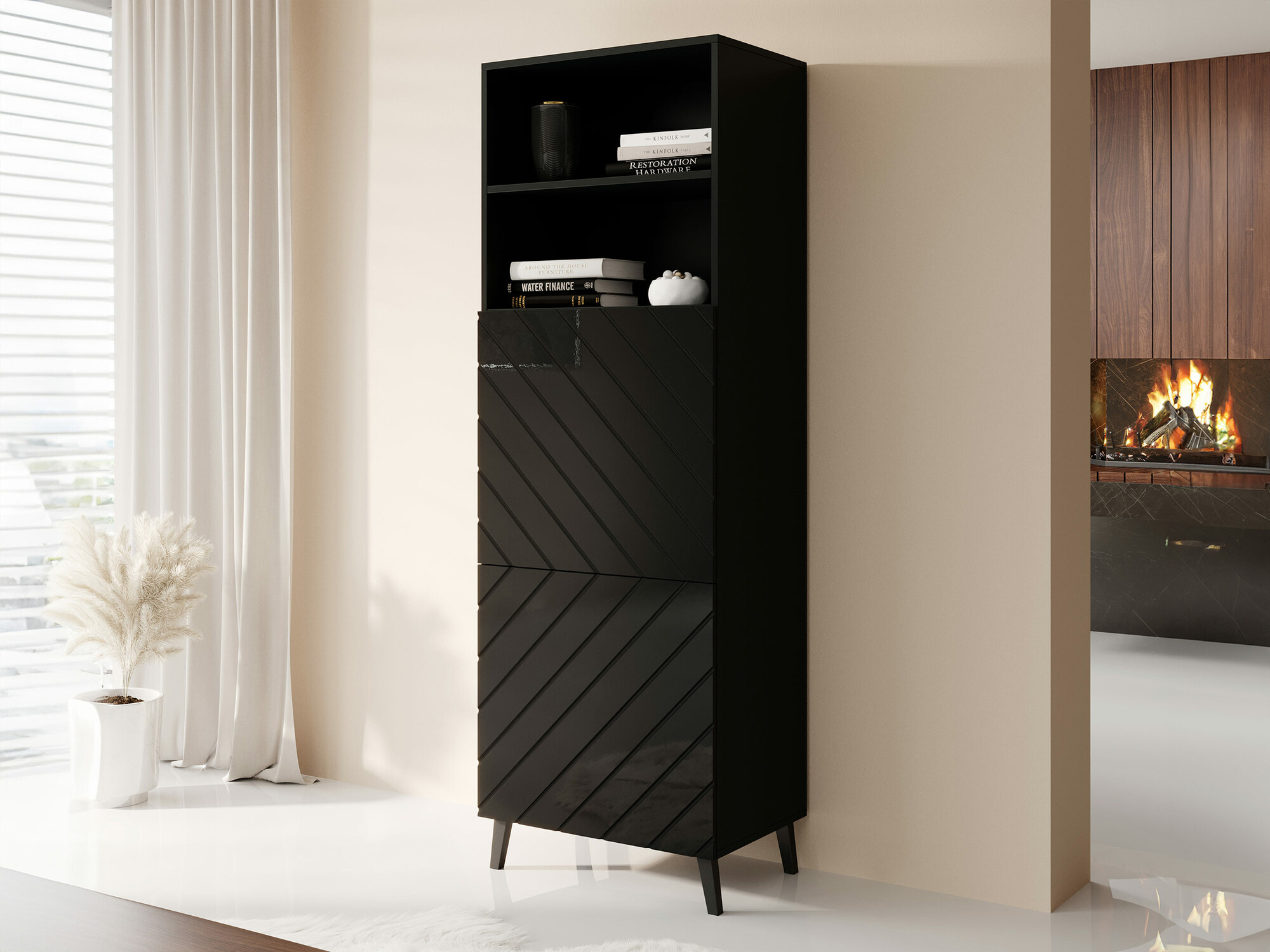 Bookcase Charlotte 178 (Black + Glossy black)