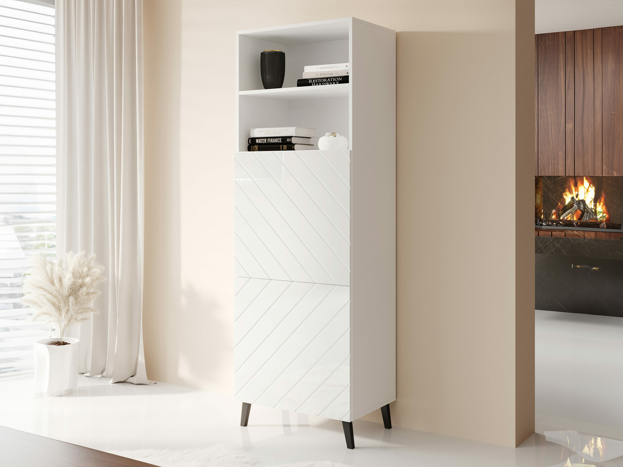 Bookcase Charlotte 178 (White + Glossy white)